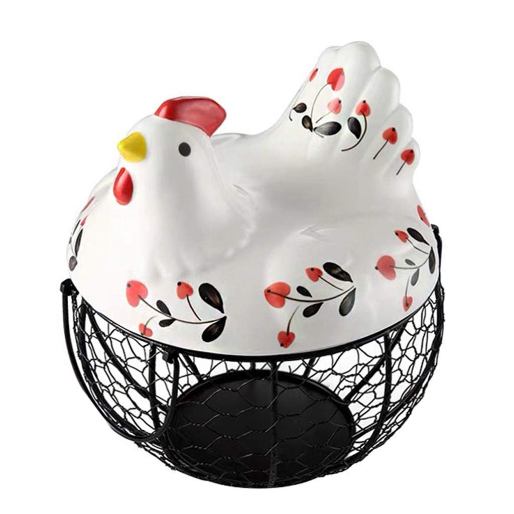 WSZJJ Iron Egg Storage Basket - Creative Ceramic Hen Ornament for Kitchen, Snack & Fruit Display | Perfect for Farmhouse Decor, Easter Decorations & Rustic Kitchen Accessories