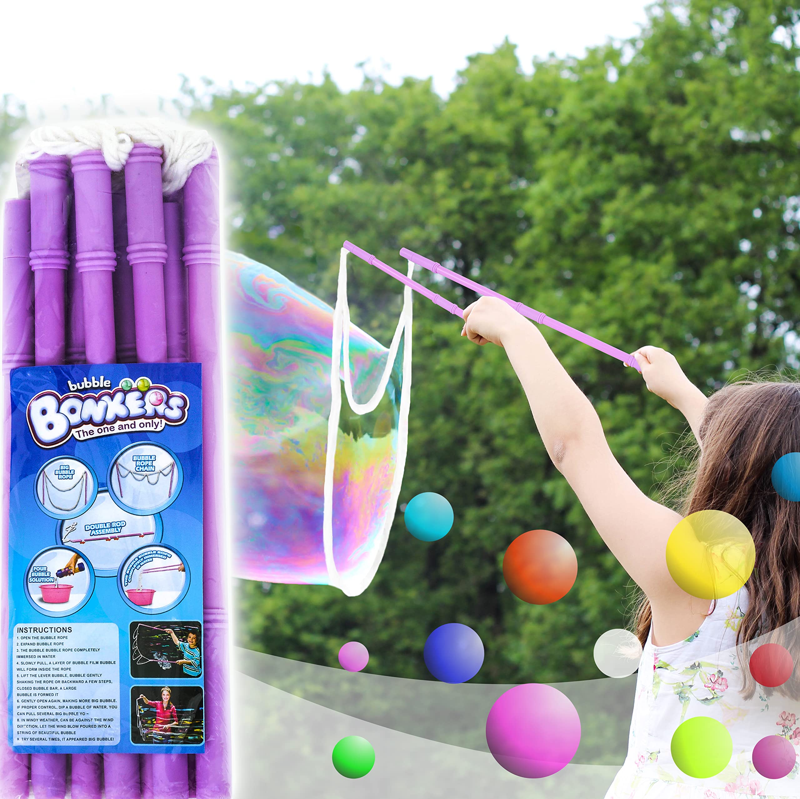 Giant Bubble Wands for Kids Set - 2 Large Bubble Makers for Outdoor Fun, Birthday Parties & Summer Activities | Big Bubble Toys for Boys & Girls | Perfect for Backyard Play, Park Days & Family Gatherings (Purple Bubble Solution Not Included)