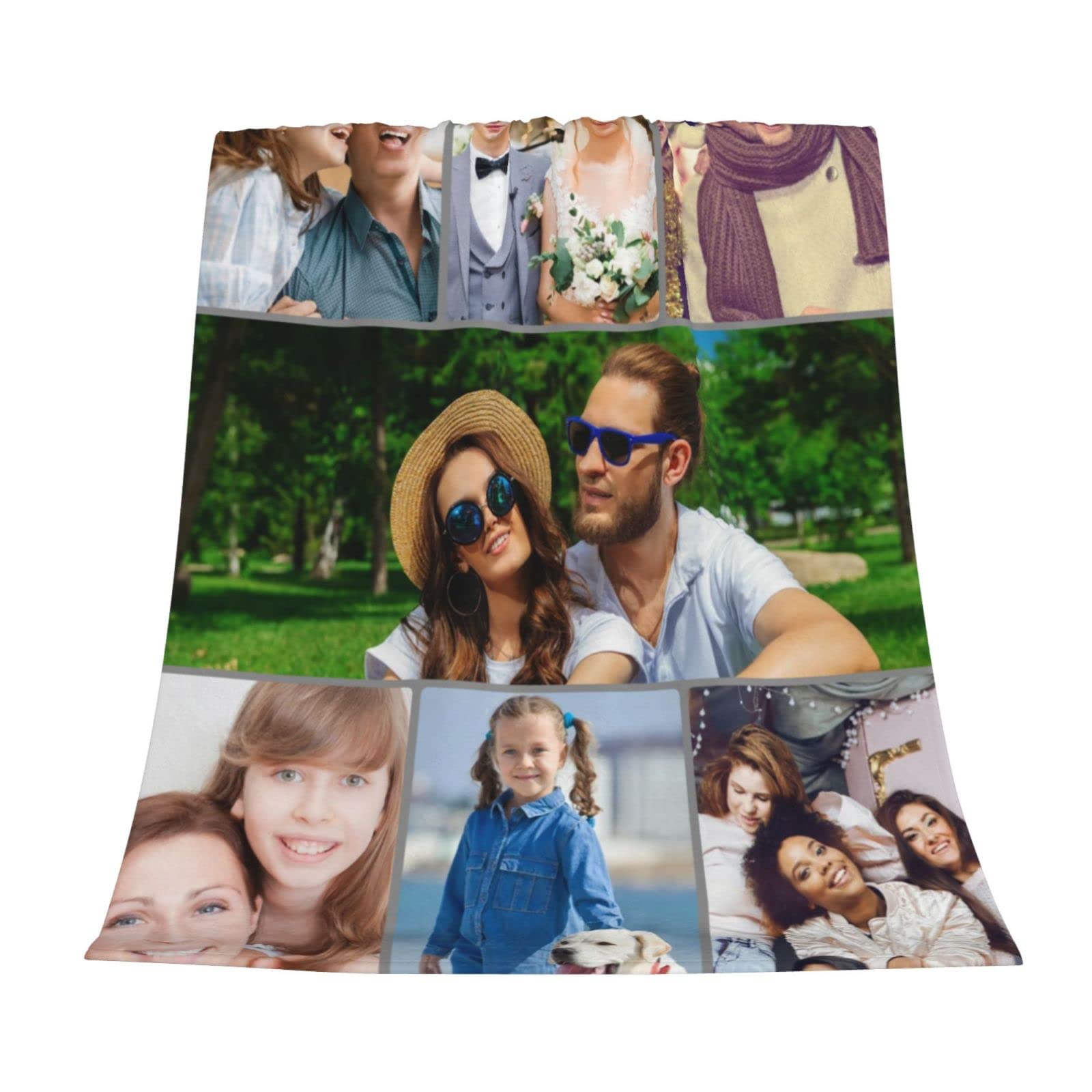**Personalized Photo Blanket - Custom Blanket with Your Pictures & Text - 80