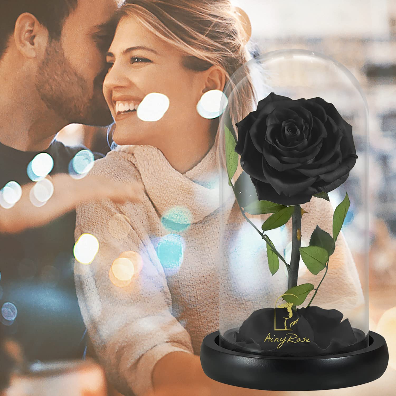 Forever Preserved Real Black Rose in Glass Dome - Eternal Flower Gift for Women, Mom, Valentine's Day, Mother's Day, Christmas & Anniversary | Romantic Home Decor & Thoughtful Present