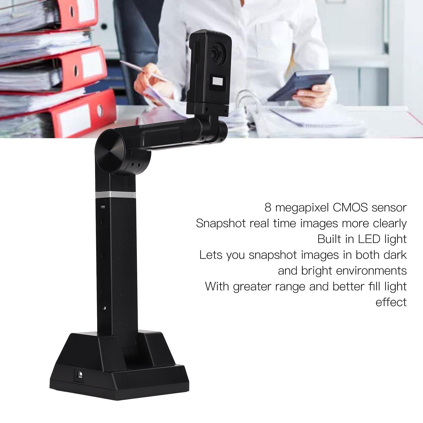 8MP USB Document Scanner Camera - Portable Professional HD Document Camera for Office, ID Cards, Notes, Pictures & Magazines | Perfect for Online Teaching, Remote Work & Digitizing Documents