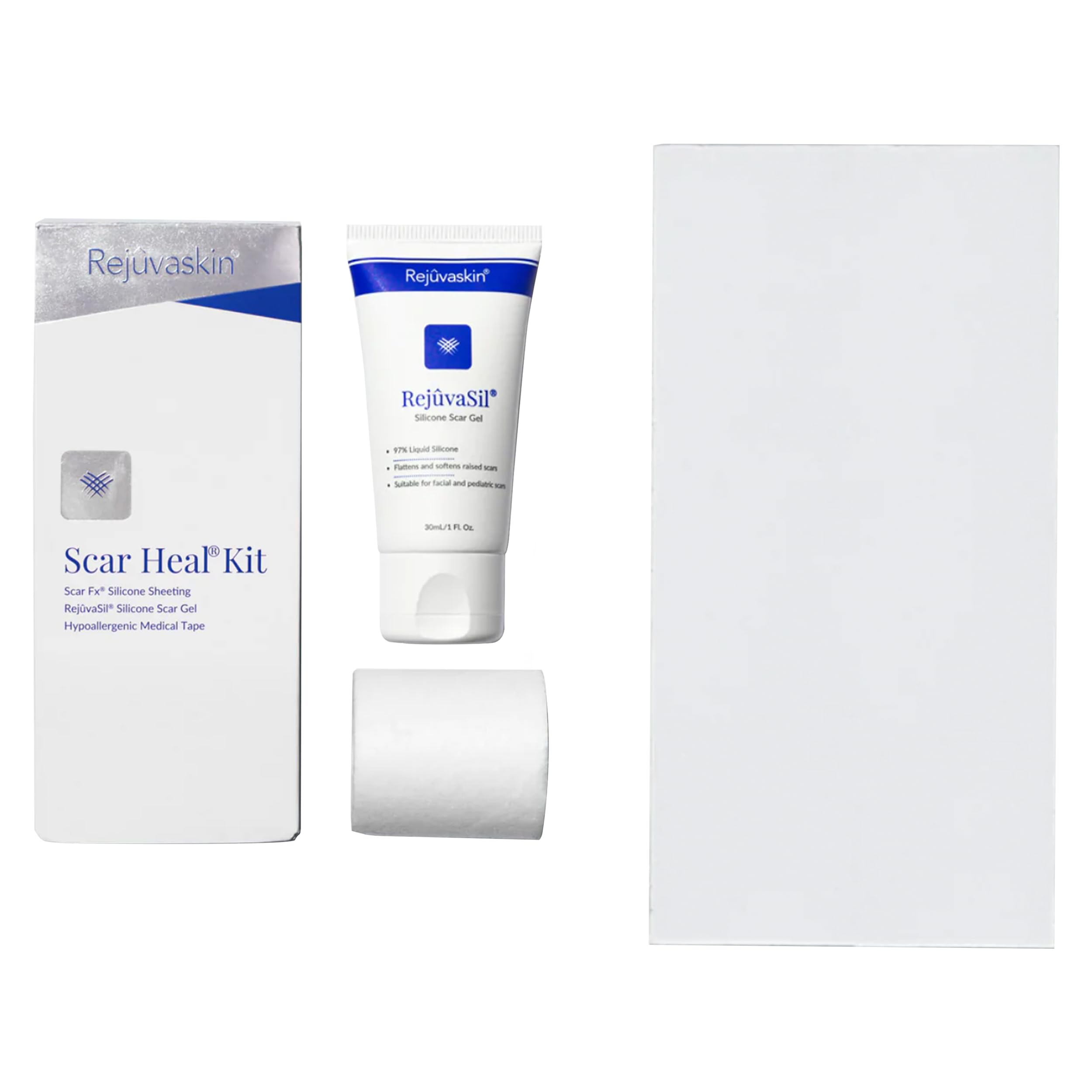 Rejuvaskin Scar Heal Kit for Large Surgical Scars - Soften, Flatten & Reduce Scar Appearance with Silicone Sheeting, RejuvaSil Gel & Medical Tape (4