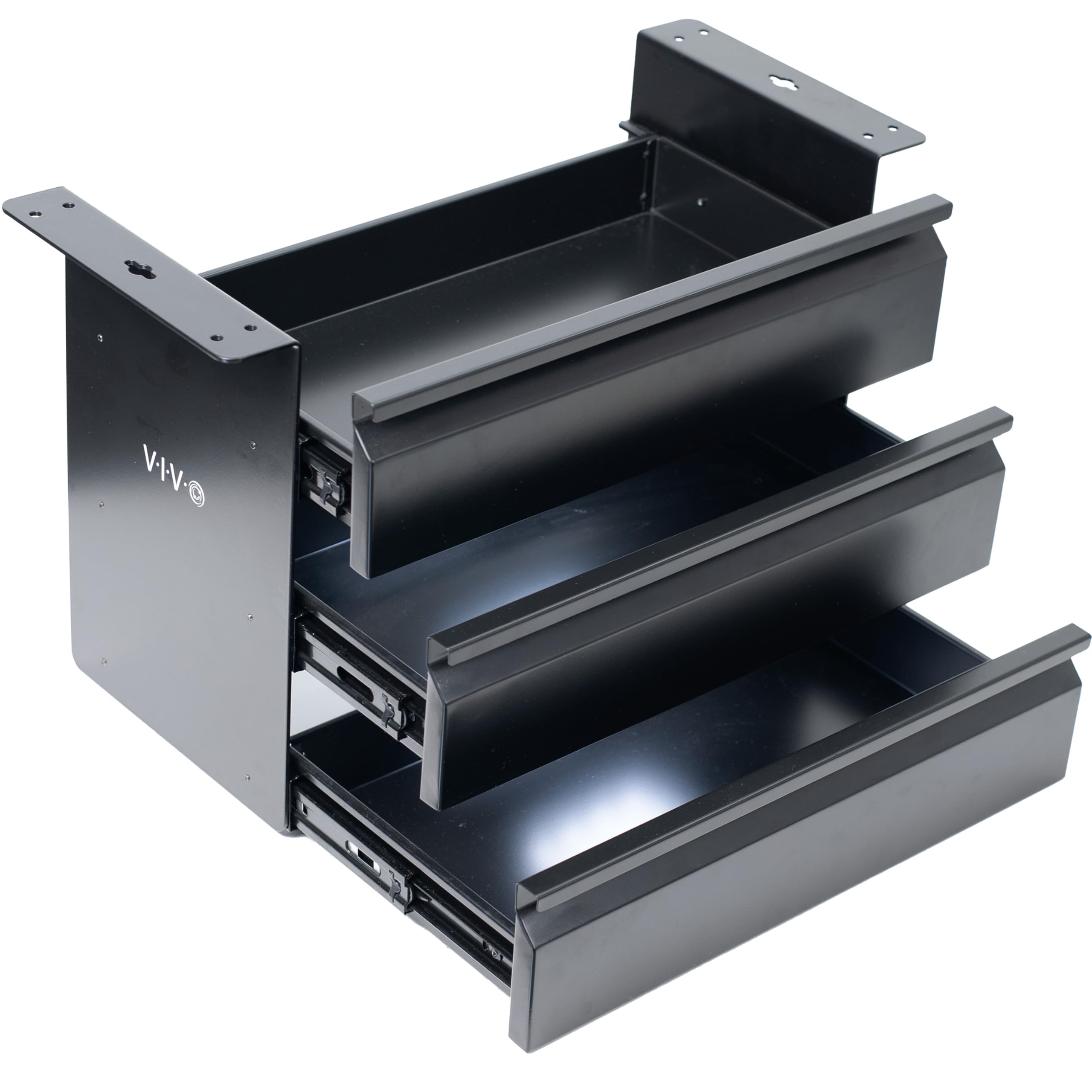 VIVO 16 Inch Under Desk Mounted Sliding Pull-Out 3 Tier Drawer Organizer - Black DESK-DR03 | Space Saving Vertical Storage for Office & Standing Desk | Perfect for Files, Stationery & Office Supplies Organization