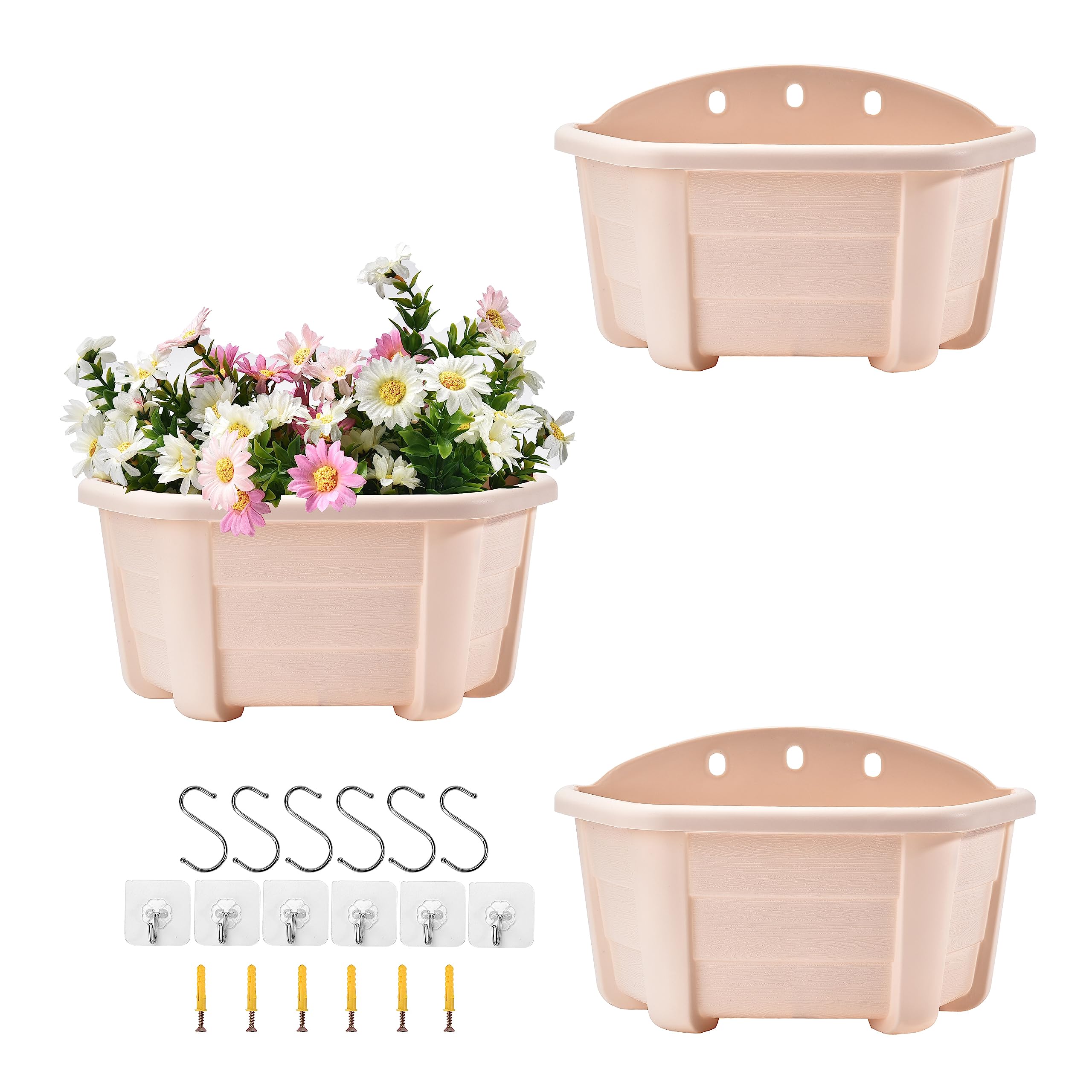 ORIMERC 9.8 Inch Wood-Look Wall Planter Pots for Indoor Plants - 3 Pack Beige Hanging Planters for Vertical Garden, Living Wall Decor, Indoor/Outdoor Use - Perfect for Home, Office, Balcony & Patio Greenery