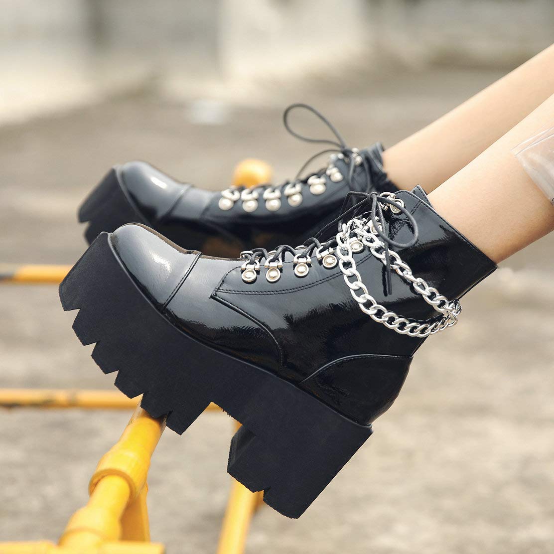 Caradise Women's Gothic Platform Combat Boots - Punk Chunky Heel Lace-Up Ankle Booties for Alternative Fashion & Night Out Outfits