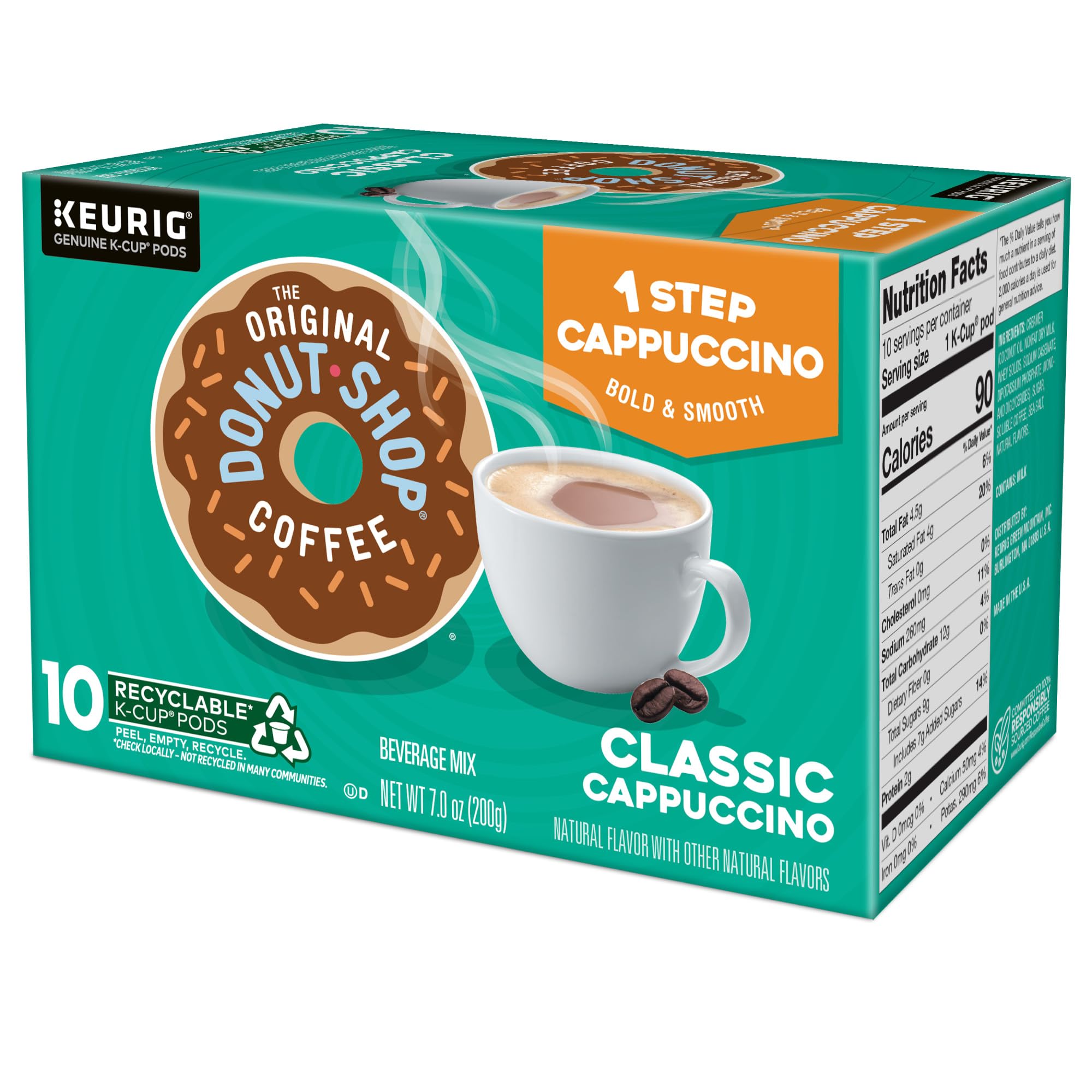 The Original Donut Shop One-Step Classic Cappuccino Keurig K-Cup Pods - 60 Count (6 Packs of 10) - Rich & Creamy Coffee for Office, Home or Breakfast - Compatible with All Keurig Single-Serve Coffee Makers