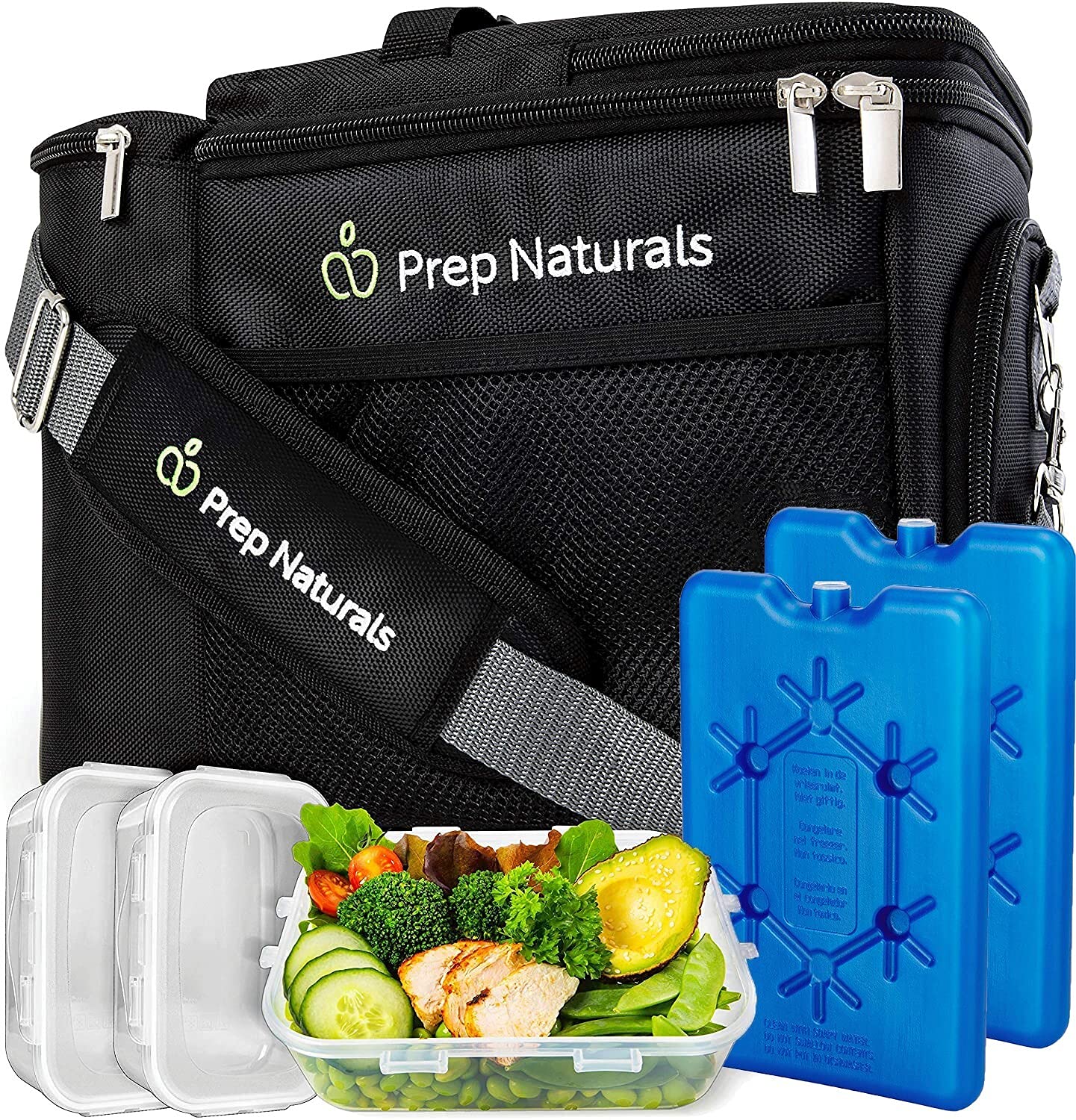 Insulated Lunch Box for Men & Women - Meal Prep Lunch Bag with 3 Containers & Ice Packs, Adjustable Shoulder Strap | Small Cooler Bag for Work, School, Picnics & Outdoor Activities | By Prep Naturals