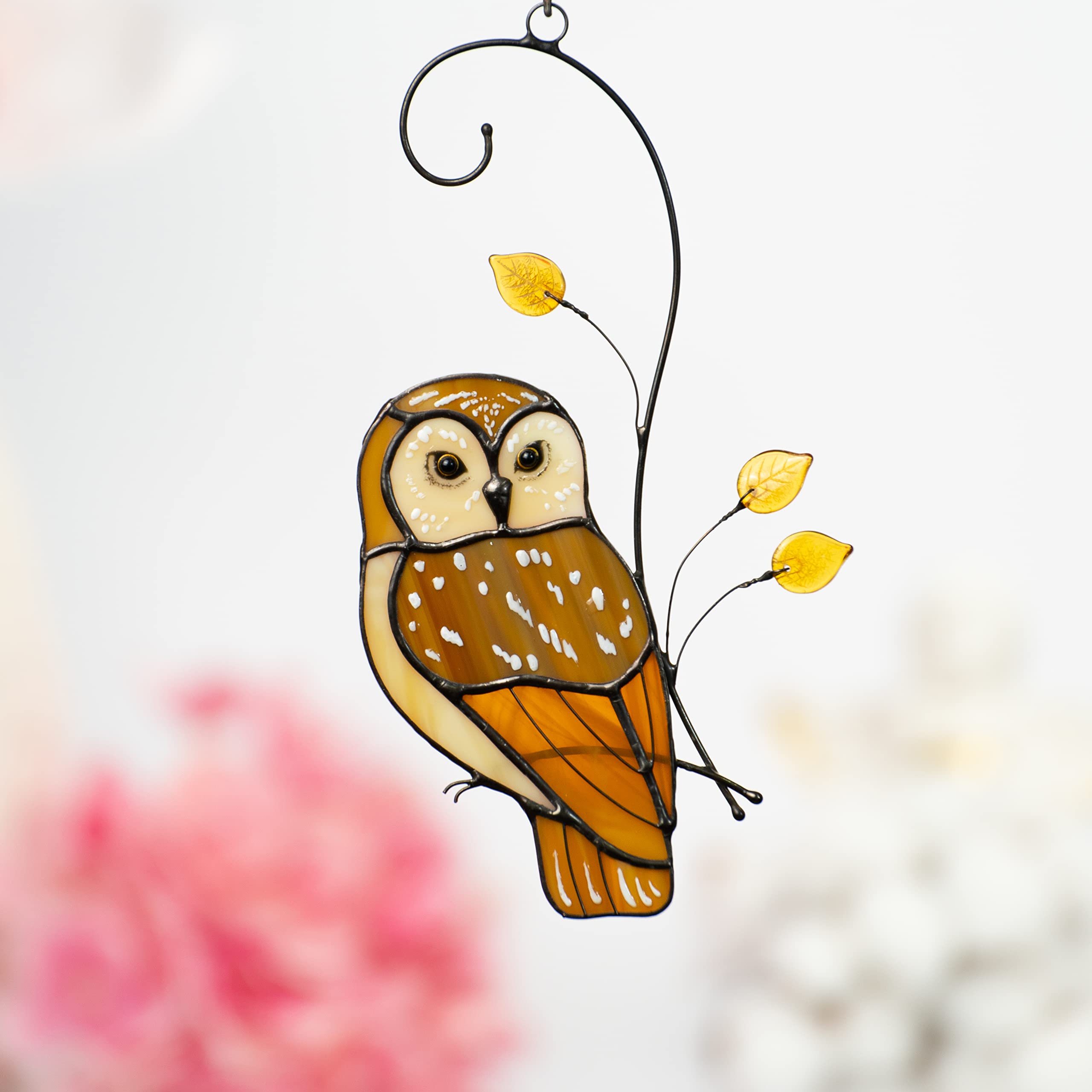 Handmade Owl Stained Glass Suncatcher - Genuine Leaded Glass Window Hanging Decor for Indoor & Outdoor Use | Perfect for Living Room, Garden, and Patio Decorations