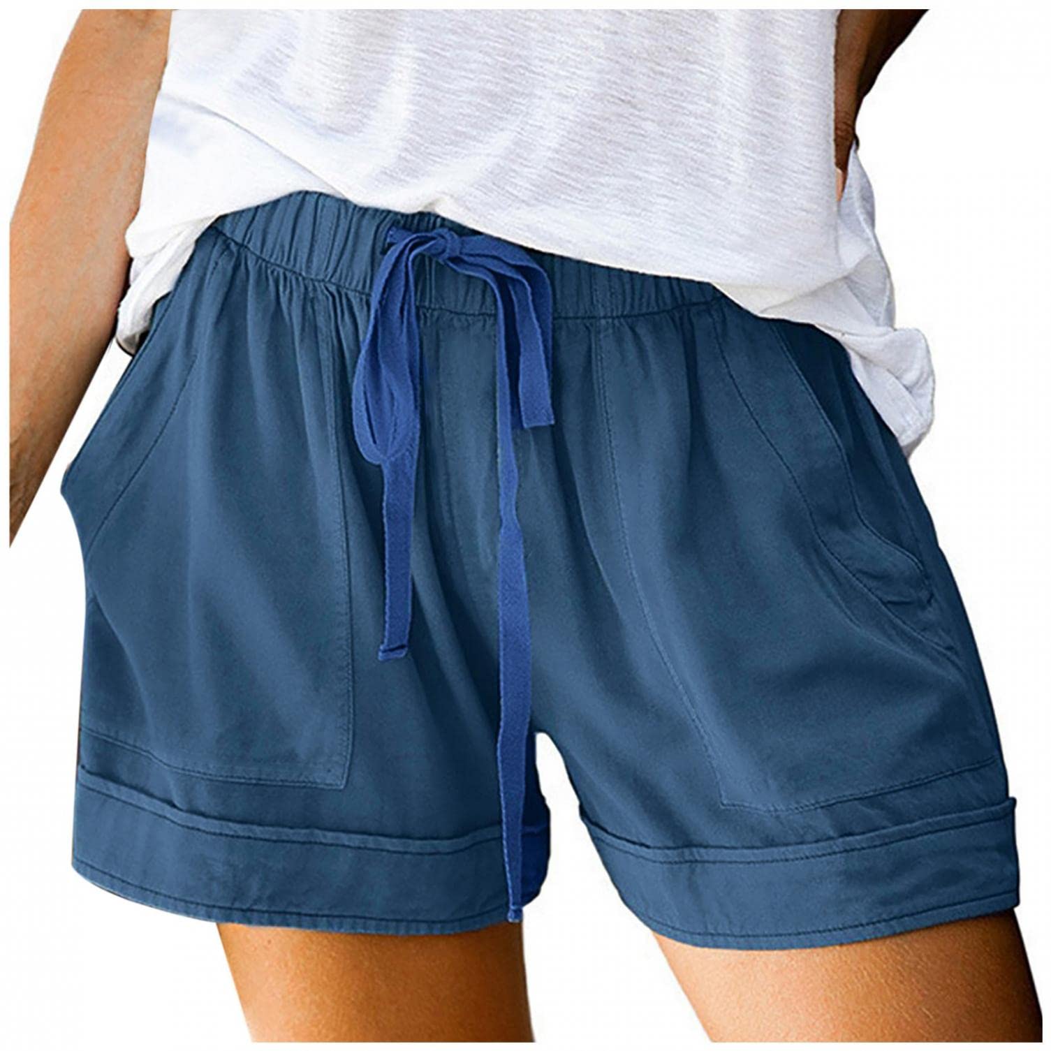 Handyulong Women's Plus Size Workout Shorts with Drawstring Elastic Waist & Pockets - Running, Yoga, Gym & Casual Athletic Shorts for Women