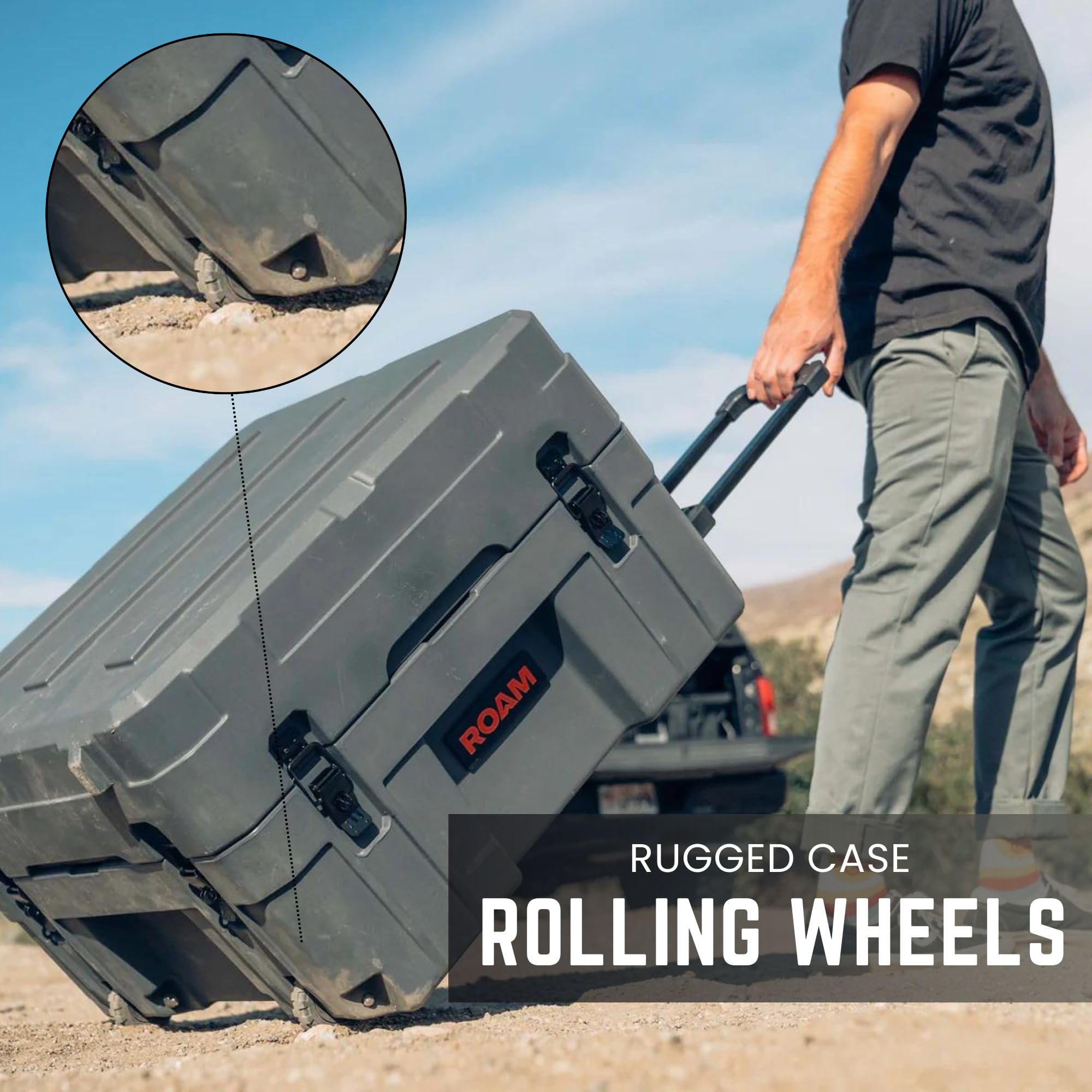 Roam Rolling Rugged Case - 132L Lockable LLDPE Shell Storage Box for Truck Bed, Rooftop Cargo & Camping Gear | Waterproof Overlanding Organizer for Outdoor Adventures, Road Trips & Off-Road Travel (Black)