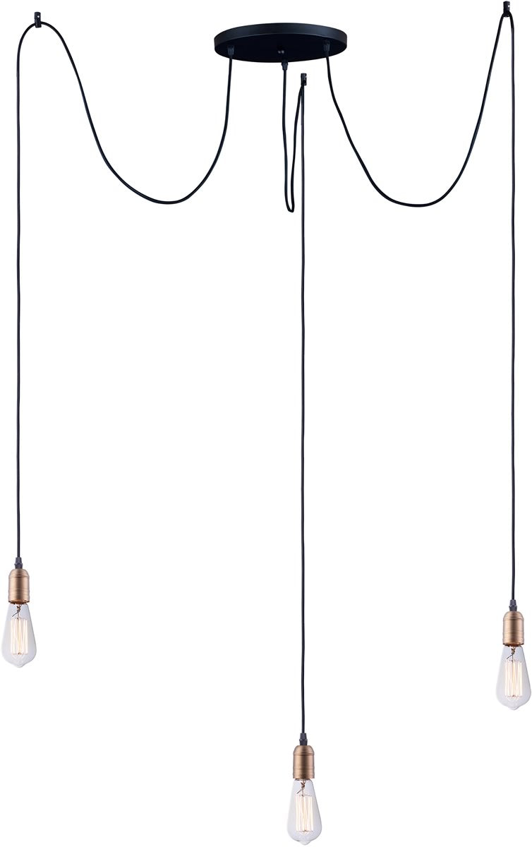12W Vintage Style 3-Light Pendant Chandelier in Black & Antique Brass - Perfect for Dining Room, Kitchen Island, or Entryway Lighting
