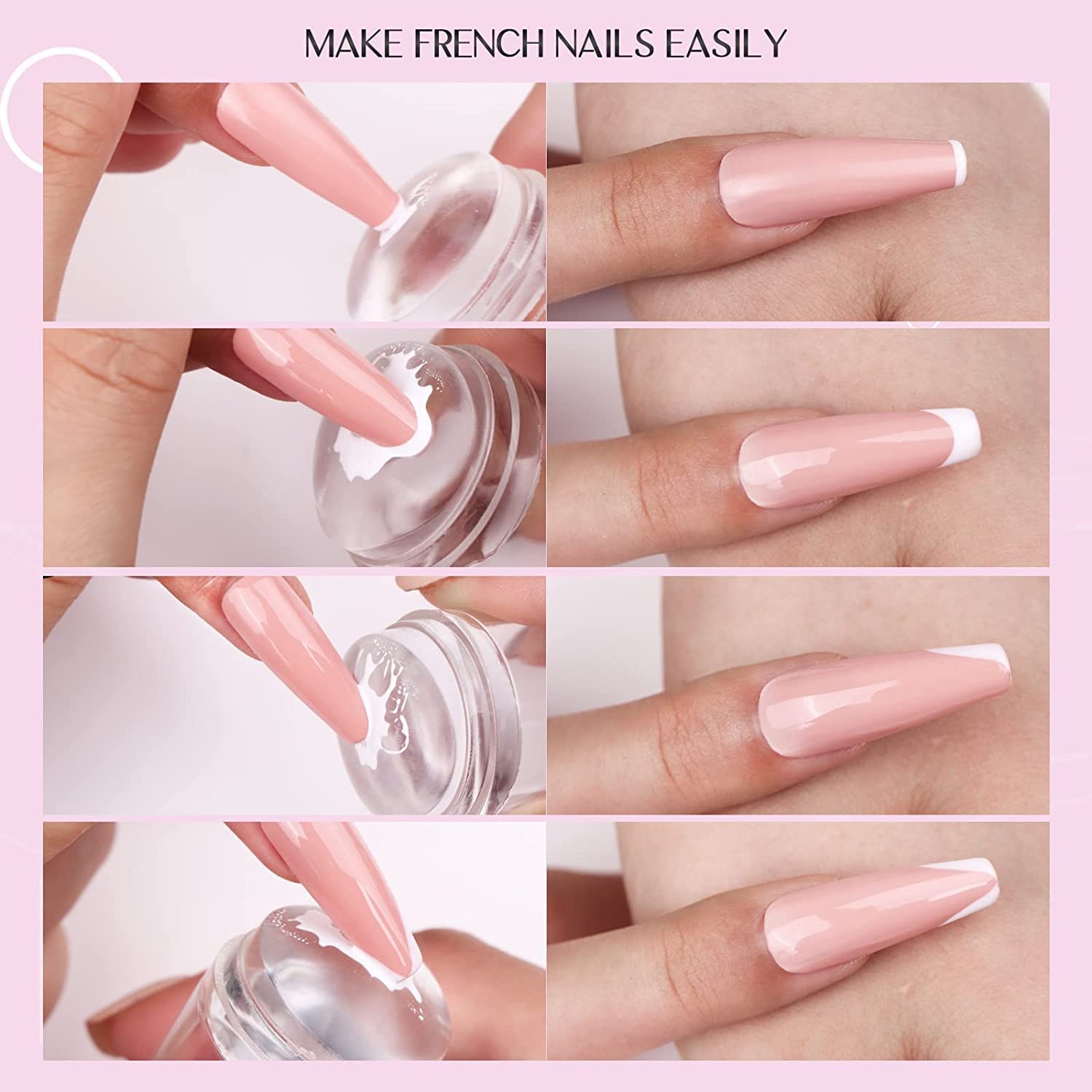 Treza Clear Silicone Nail Stamper Kit - French Tip Manicure Tool with Soft Rubber Stamping Sponge & Scraper for Nail Art Designs | Perfect for DIY Salon, Home Manicure & Professional Nail Stamping