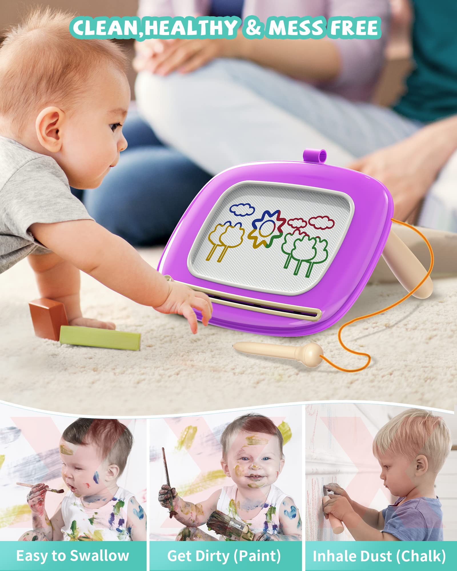 Magnetic Drawing Board for Toddlers 1-3 - Purple Doodle Toy for Kids | Birthday & Christmas Gift