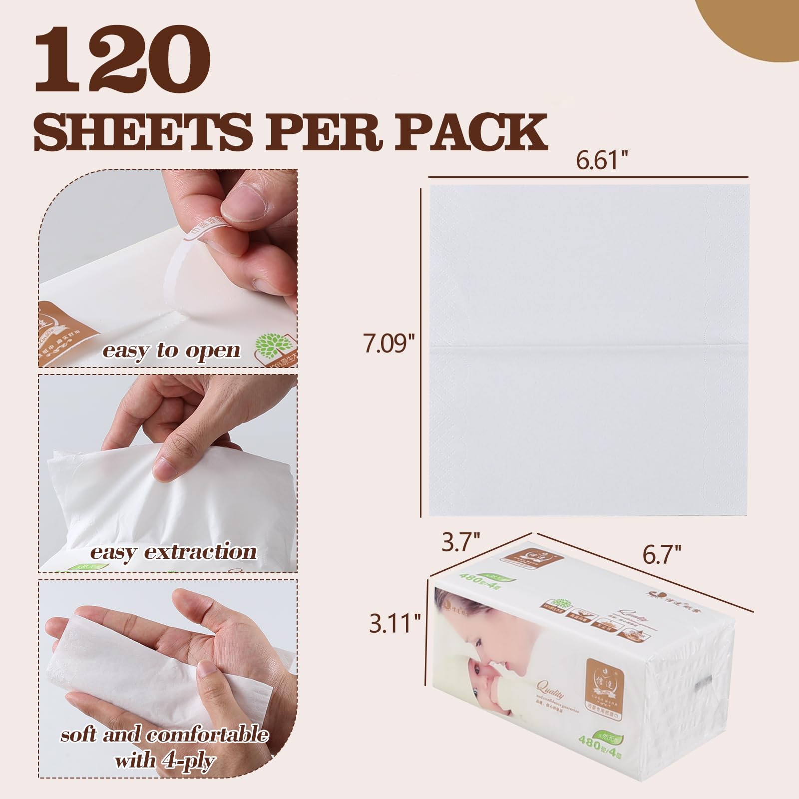 Wekioger 8-Pack 4-Ply Ultra Soft Facial Tissues, 120 Sheets per Pack - Gentle for Nose, Home, Office & Travel Use