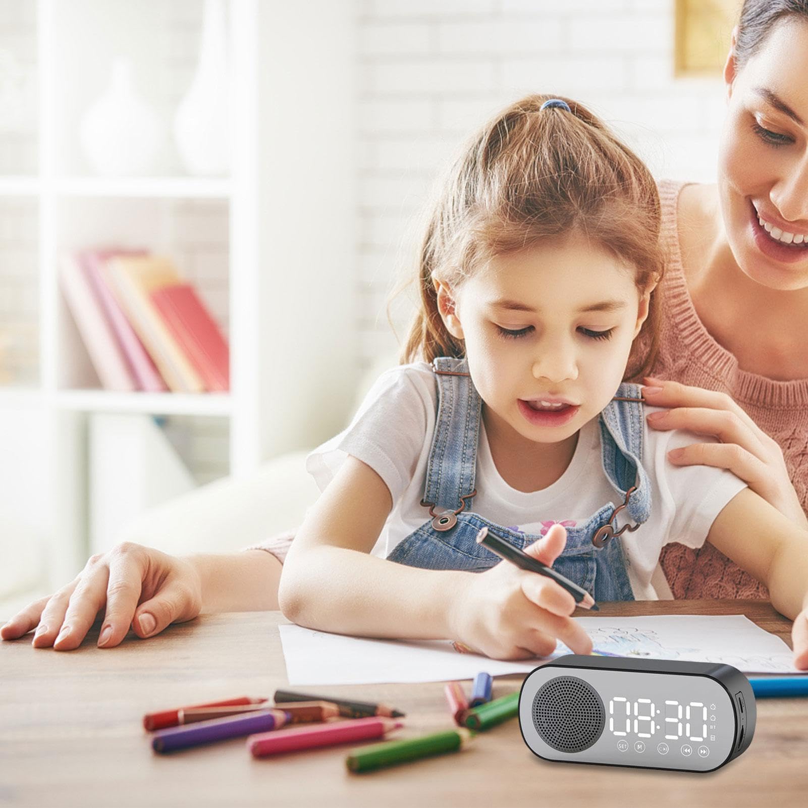 Digital Alarm Clock Radio with Speaker - Compact Desk & Bedroom Clock for Adults & Teens | Bright Display, Easy-to-Use | Perfect for Home, Office, Dorm & Travel