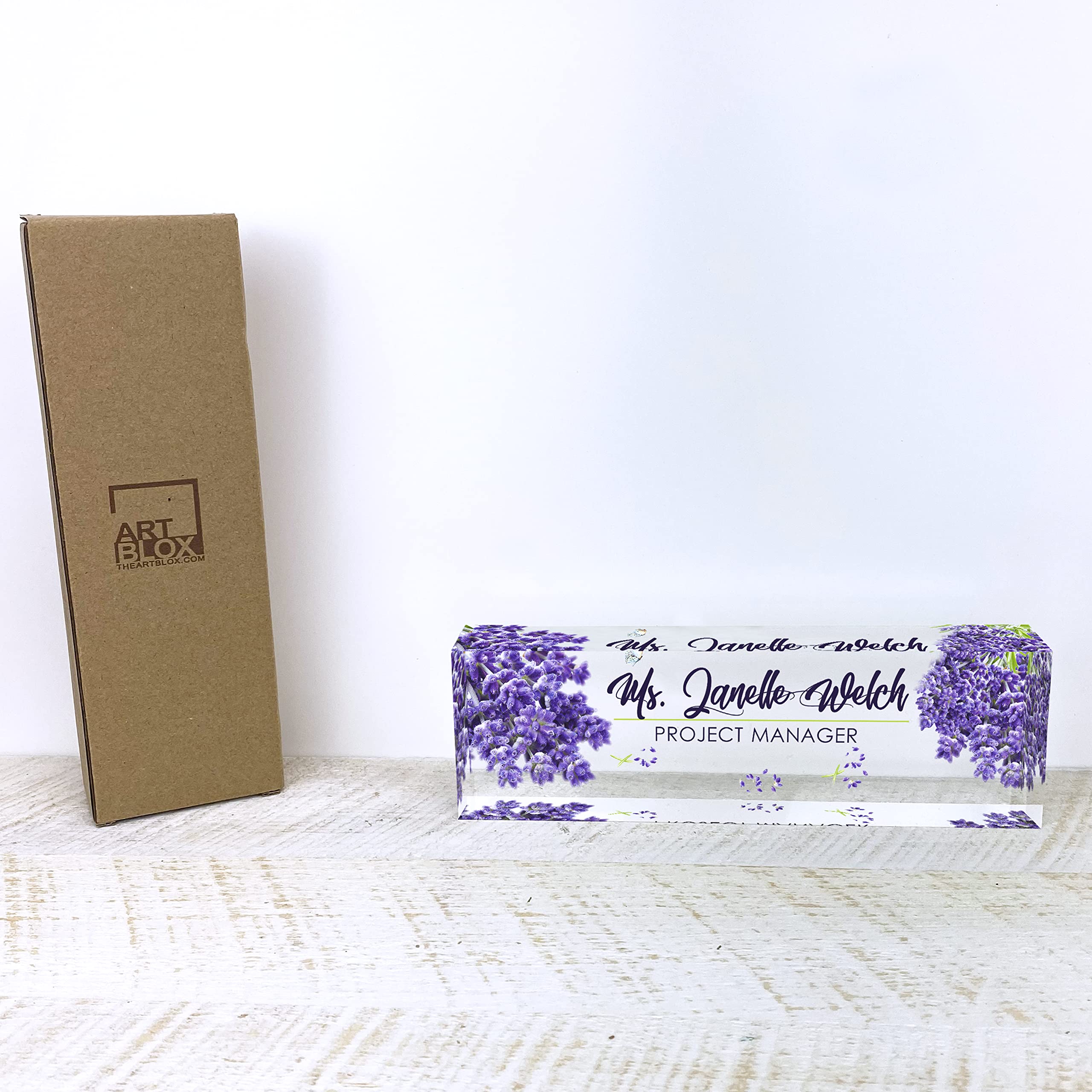 Artblox Custom Acrylic Name Plate - Personalized Desk Sign with Lavender Design for Teachers, PhD, Military & Office Professionals | Perfect for Workstations, Reception Desks & Professional Spaces