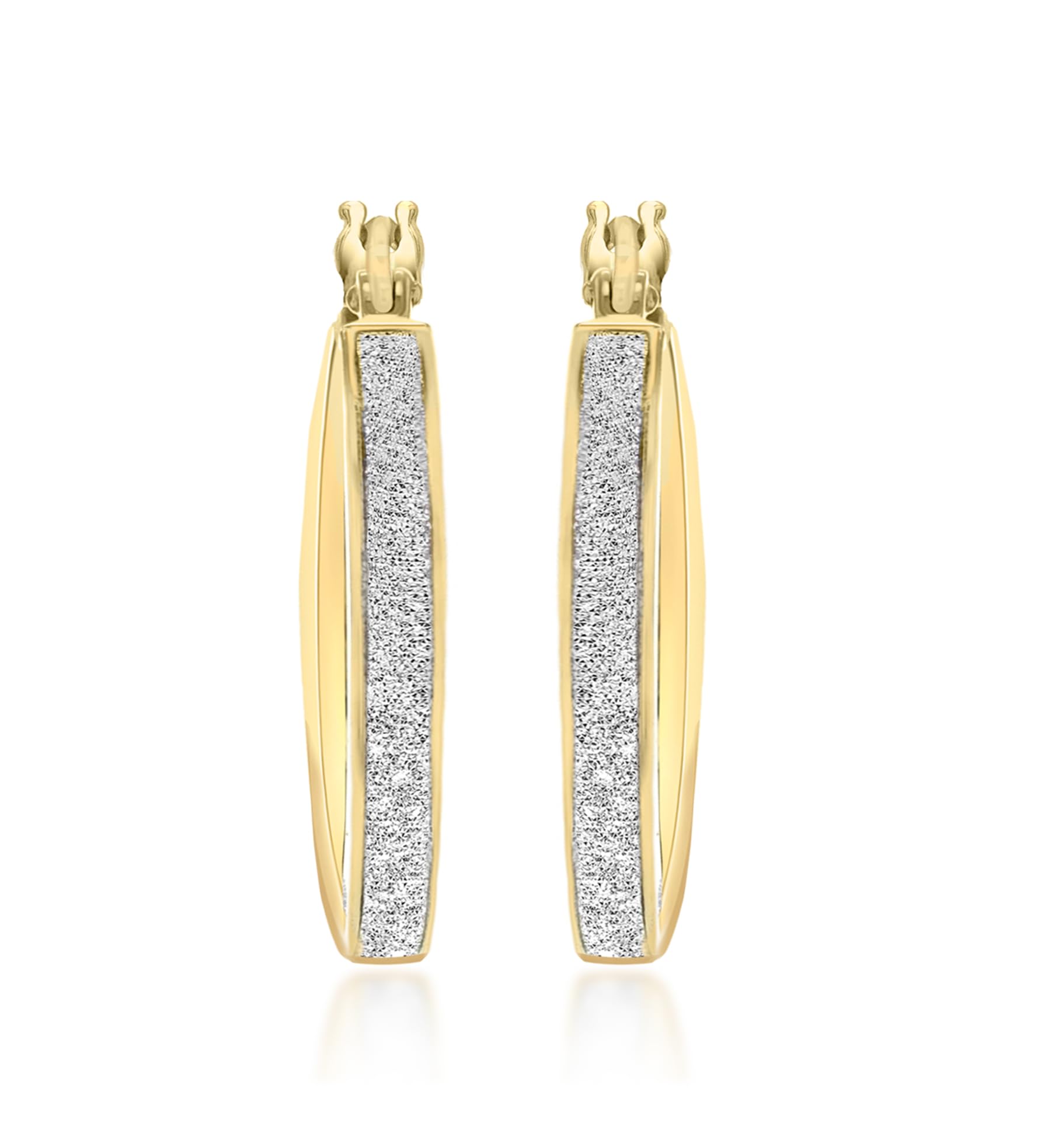 Amazon Essentials 9ct White & Yellow Gold Sparkle Dust Hoop Earrings - Elegant Dangle Hoops for Women, Perfect for Parties, Weddings & Everyday Wear