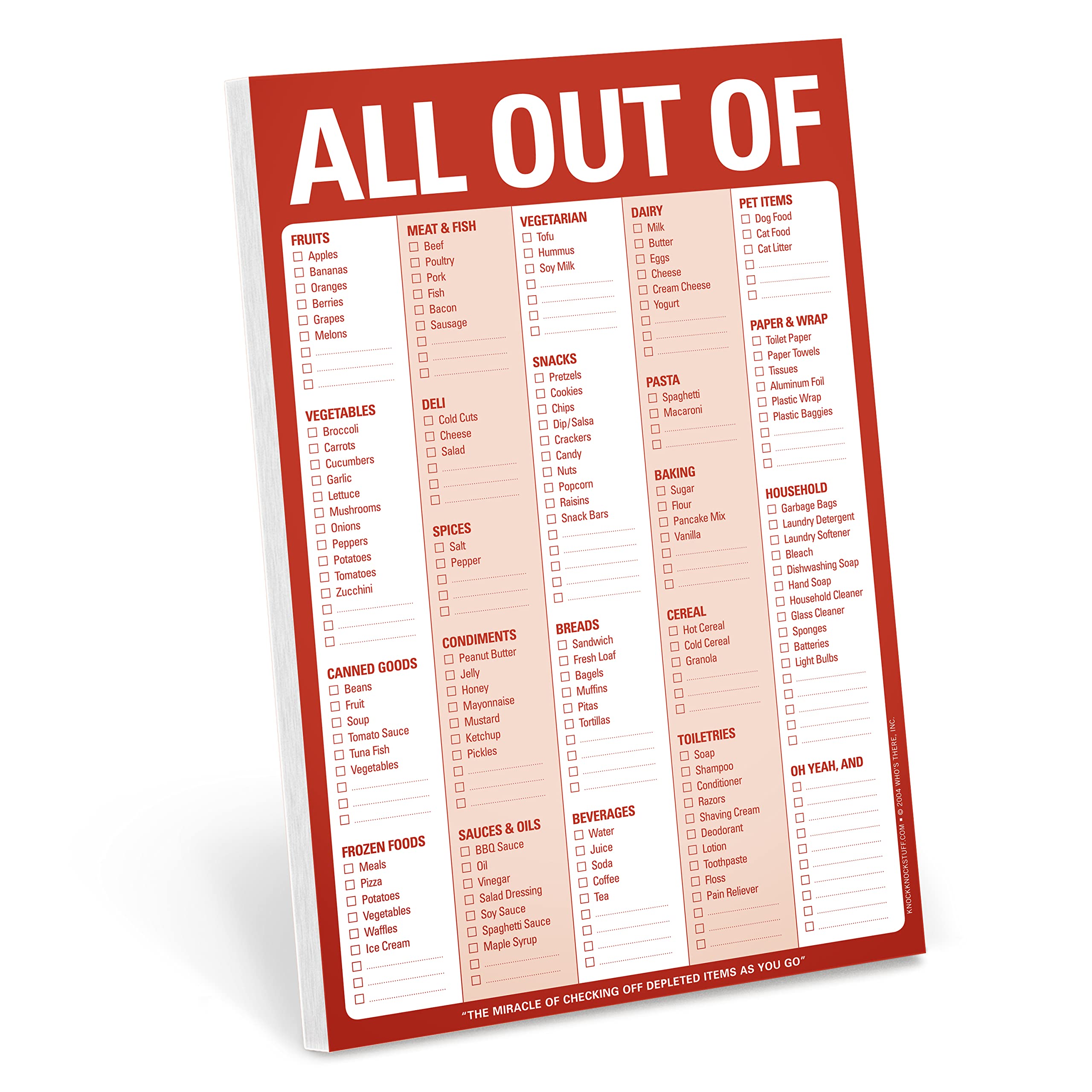 Knock Knock All Out Of Grocery List Pad (Red/Original) - Magnetic Shopping List Notepad with Refrigerator Magnet, 6x9 Inches - Perfect for Kitchen Organization & Grocery Reminders
