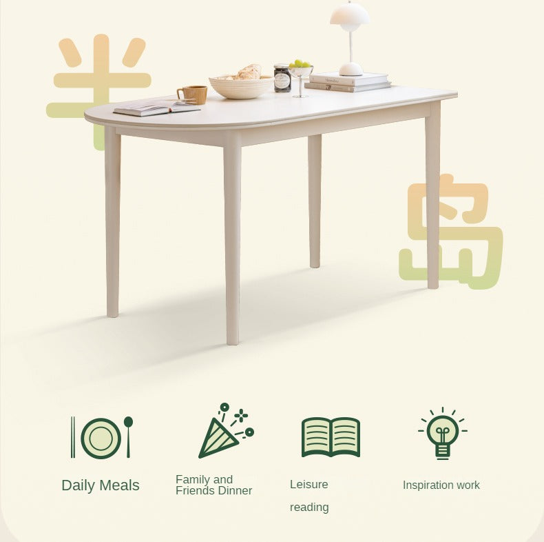 Birch Solid Wood Cream Semi-Circular Dining Table - Modern Farmhouse Style for Small Spaces, Kitchen Nooks & Cozy Breakfast Areas