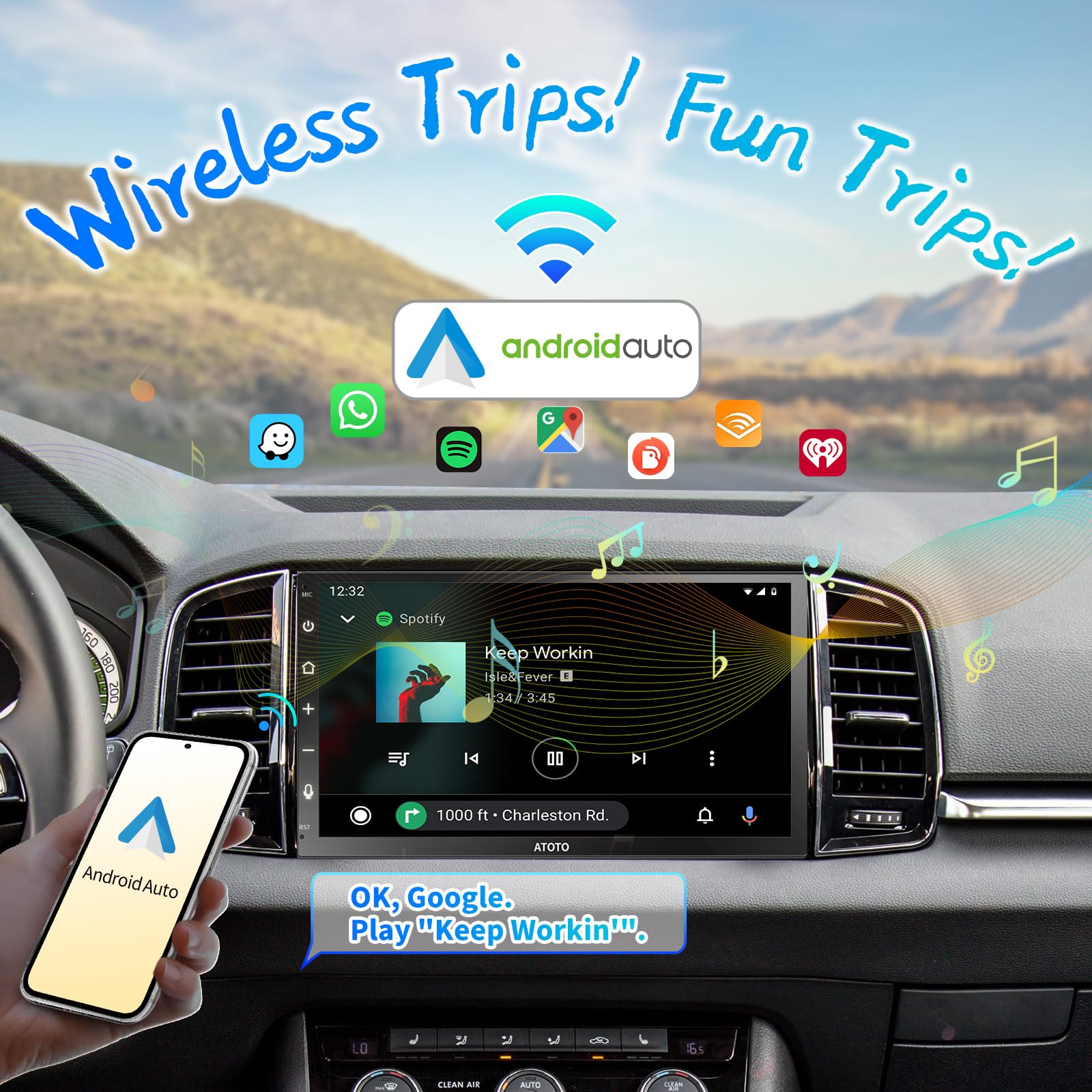 ATOTO 7-Inch Full Touchscreen Double DIN Car Stereo with Wireless CarPlay & Android Auto, Bluetooth, MirrorLink, HD Rearview Camera, Quick Charge - Perfect for Modern Vehicles & Road Trips (Model F7G2B7WES01)