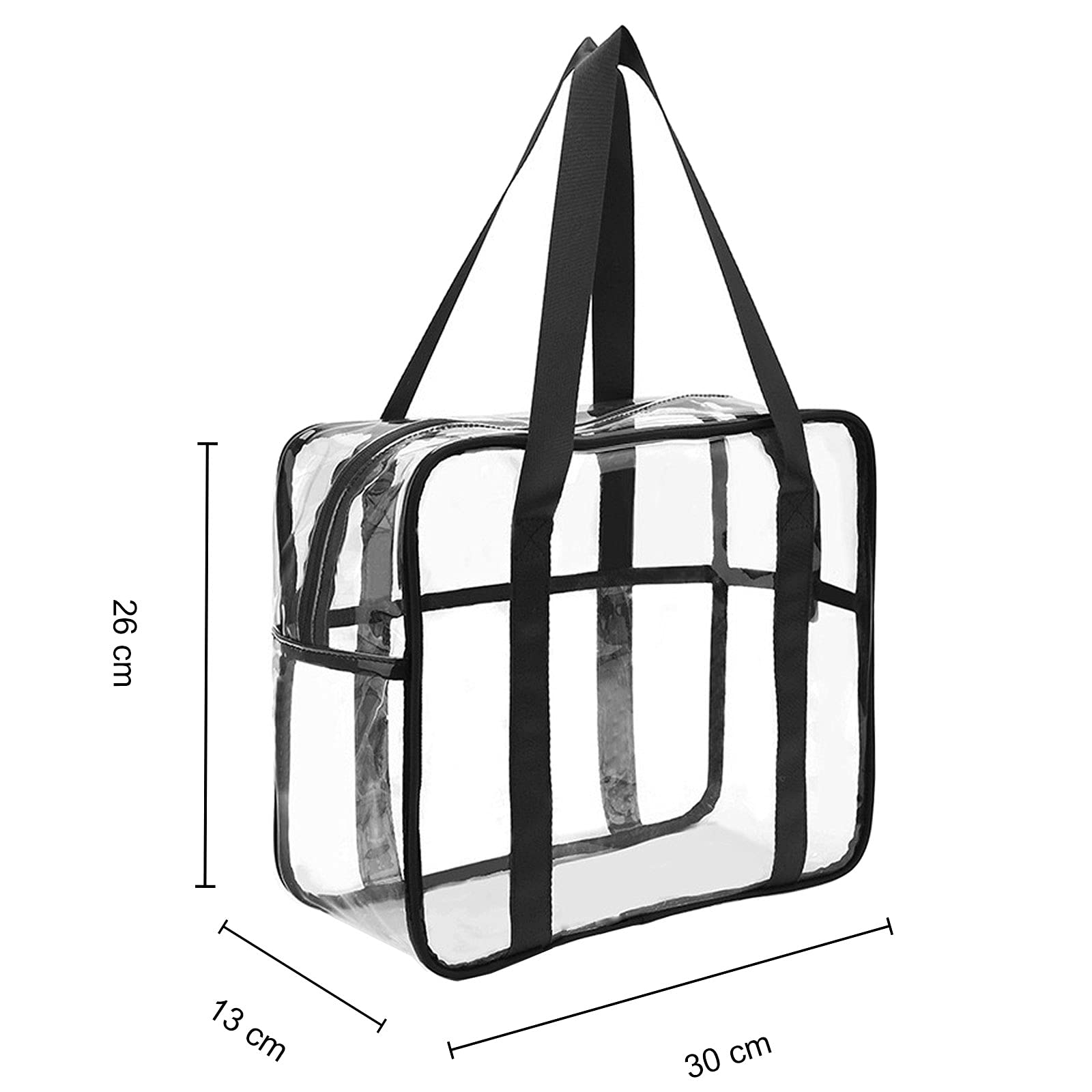 Clear Transparent Tote Bag - Waterproof Cosmetic & Toiletry Organizer - Lightweight Beach Bag for Travel, Gym, Pool & Shopping (Black)