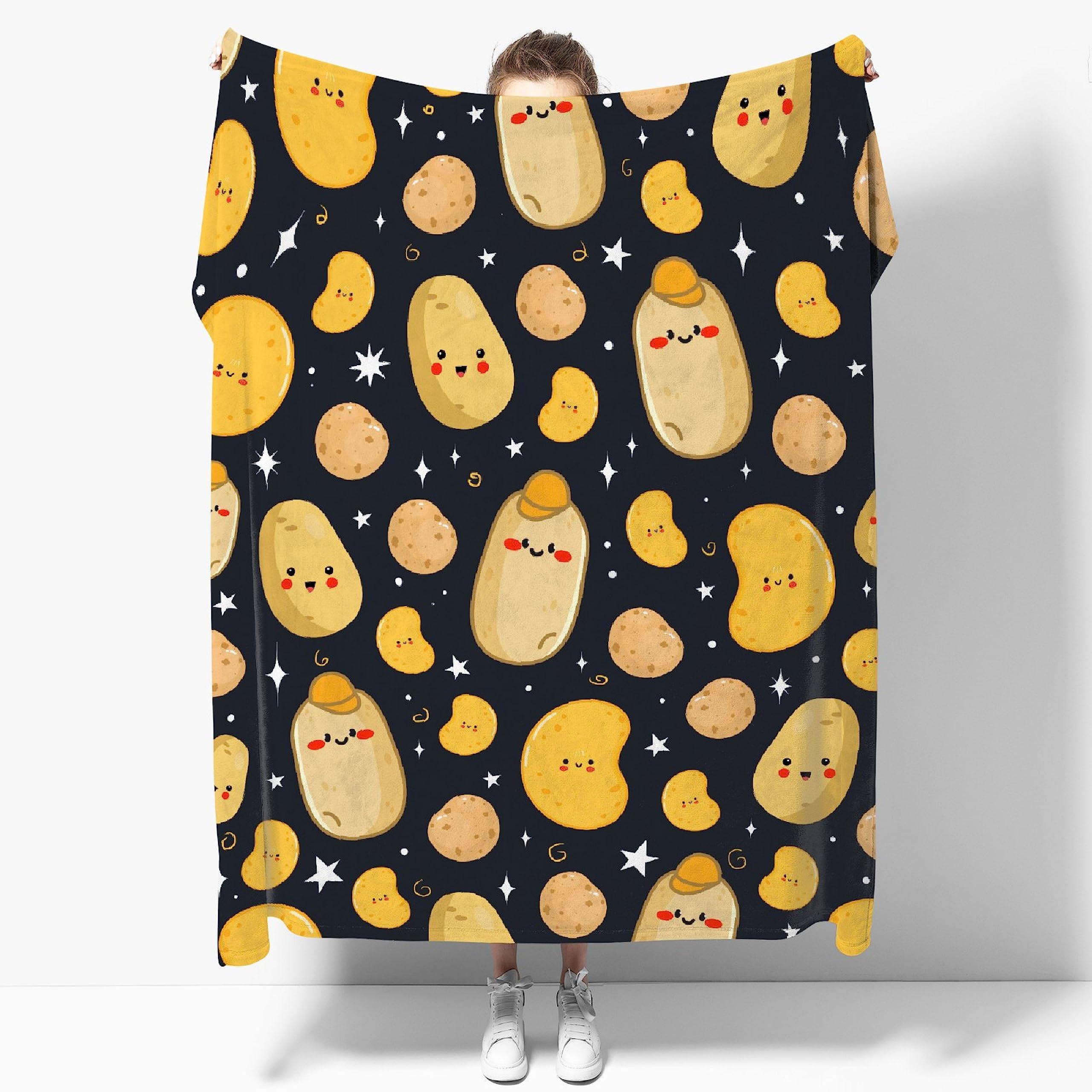 Super Soft Cozy Potato Blanket - Warm Throw for Women & Girls - 80x60 Inch Fluffy Fleece Blanket for Couch, Bed, Sofa & Office - All Season Home Decor Gift Idea - Perfect for Movie Nights, Camping & Relaxation