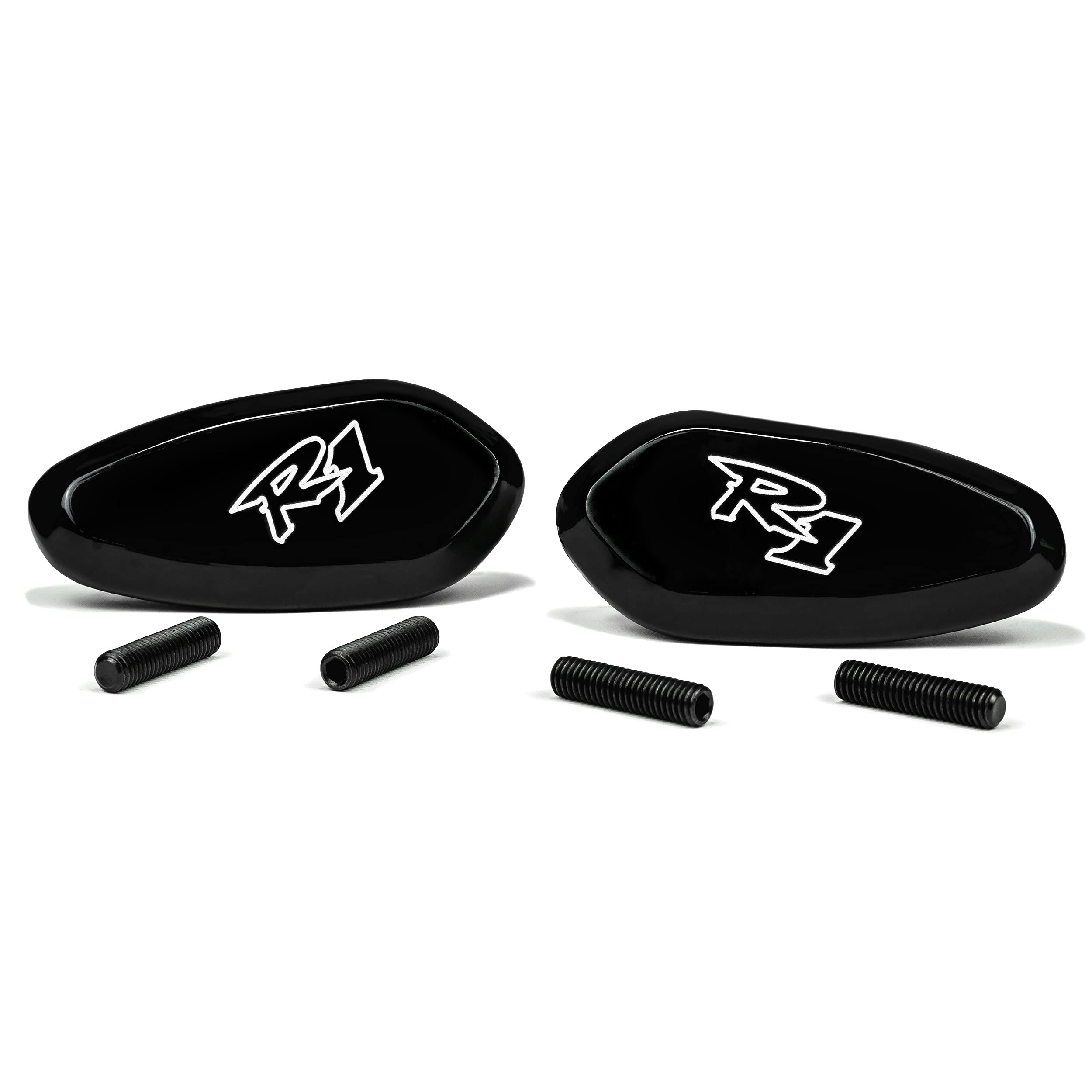 Yamaha YZF R1 Mirror Block Off Plates - Black Logo Engraved Set (2000-2008 Models) | Motorcycle Accessories for Improved Aerodynamics & Custom Look