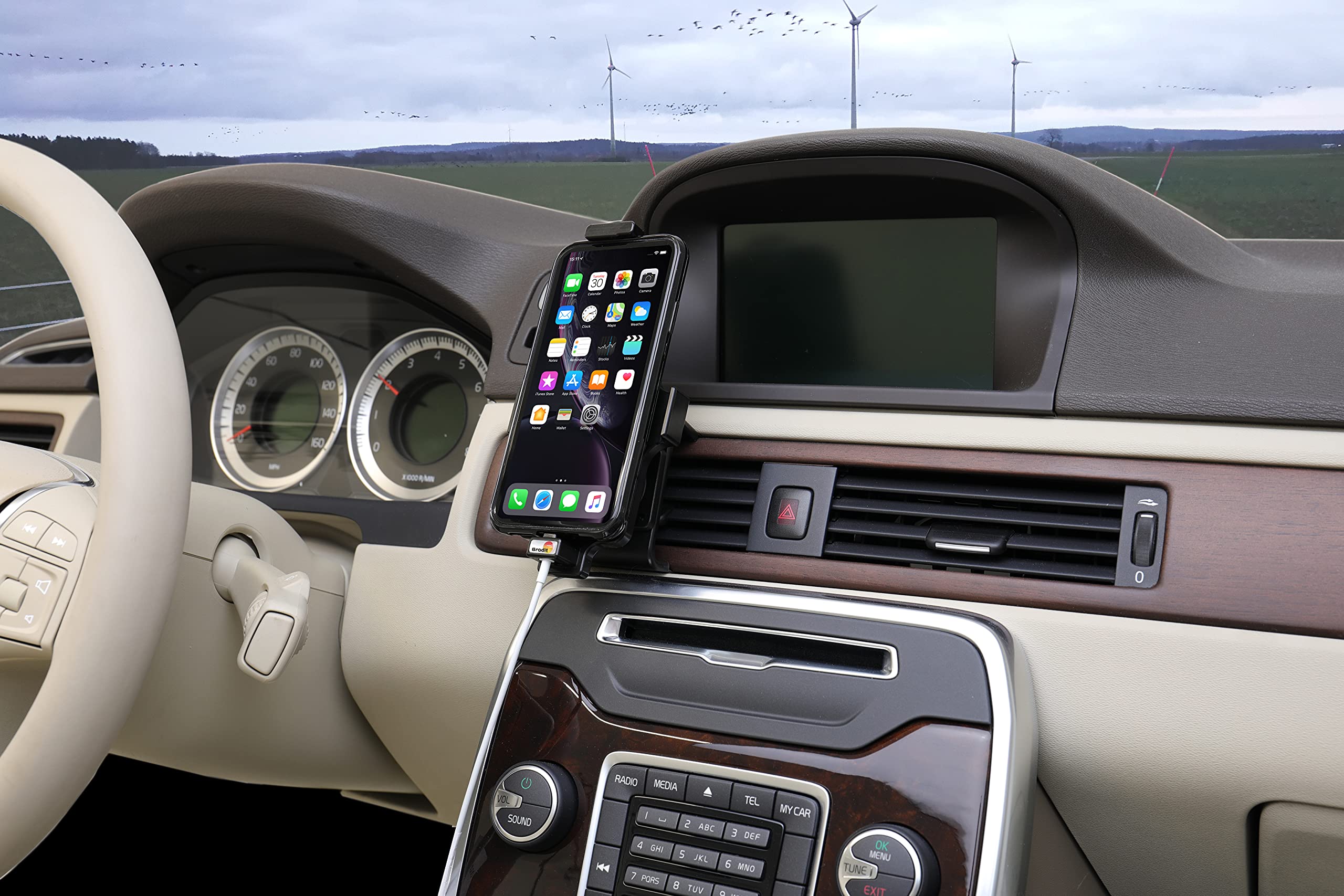 Original Brodit 714091 Lightning Cable Holder - Secure iPhone Charger Organizer for Car, Home & Office Use