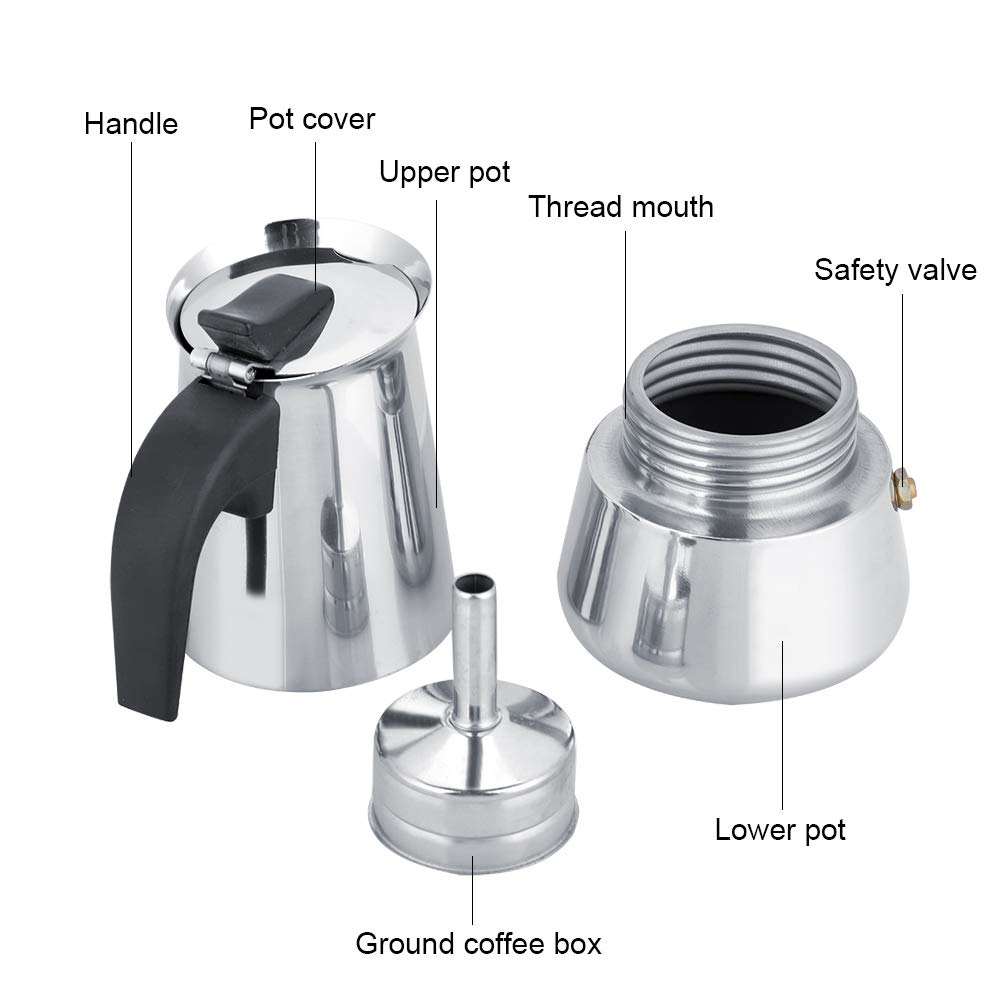 Stovetop Espresso Maker - 2/4/6/9 Cup Portable Stainless Steel Moka Pot | Italian Coffee Maker for Gas, Electric & Induction Stoves (300ml) | Perfect for Home, Office & Camping Coffee Brewing