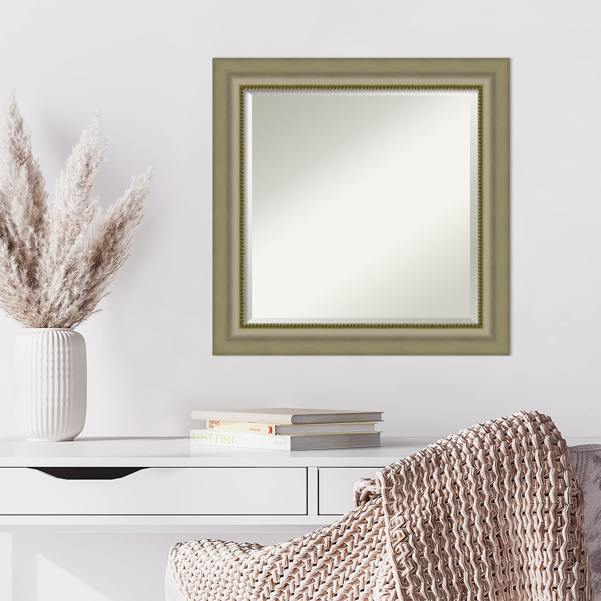 Amanti Art 25x25 Inch Silver Square Wall Mirror - Traditional Wood Frame with Beveled Edge for Bathroom, Living Room, Bedroom Decor - Hangs Horizontally or Vertically - Elegant Home & Office Decoration