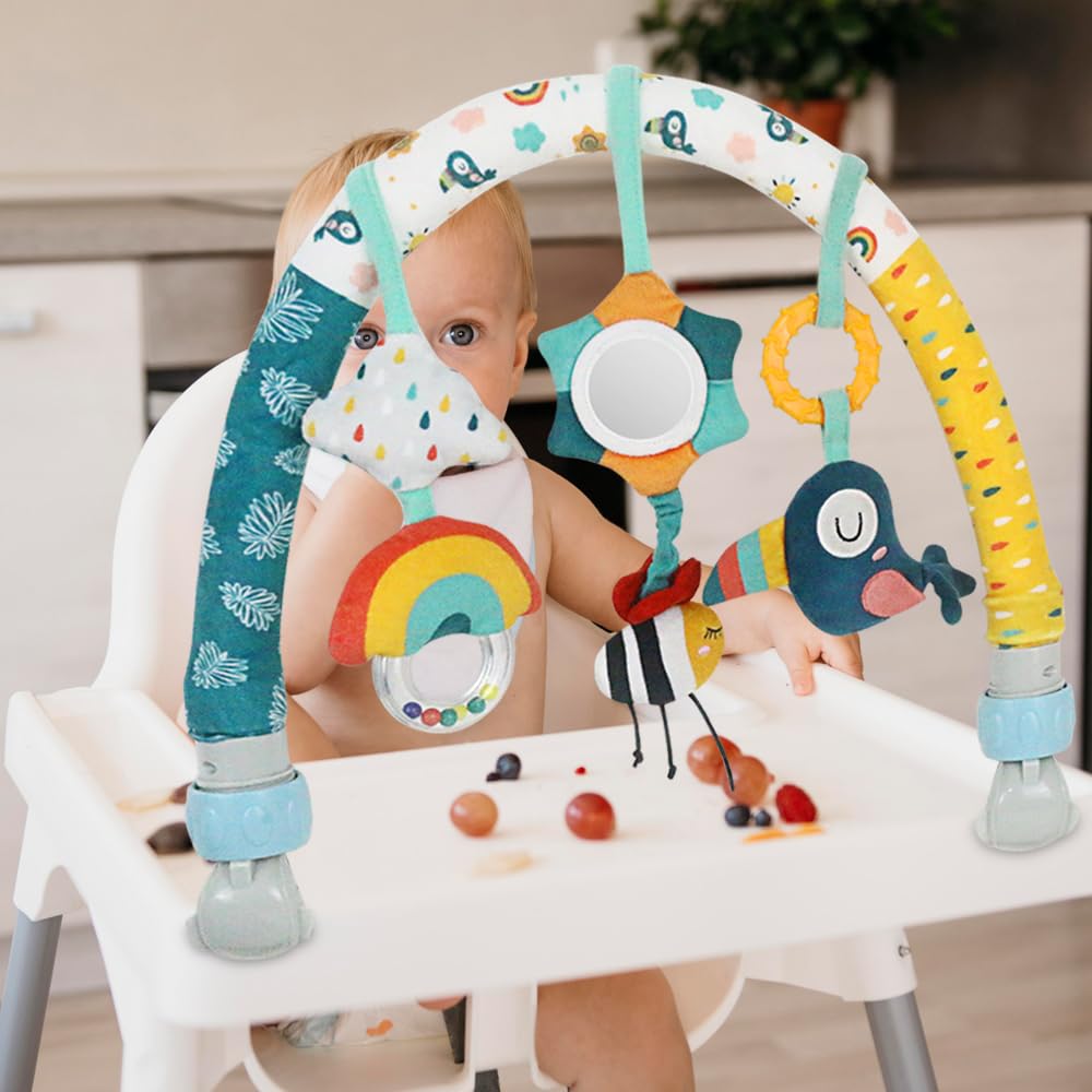 Caterbee Baby Bouncer Toy Bar - Stroller & Crib Activity Arch with Dangling Toys for Infants & Toddlers (Sky Blue) | Perfect for Strollers, Bassinets, and Travel Entertainment