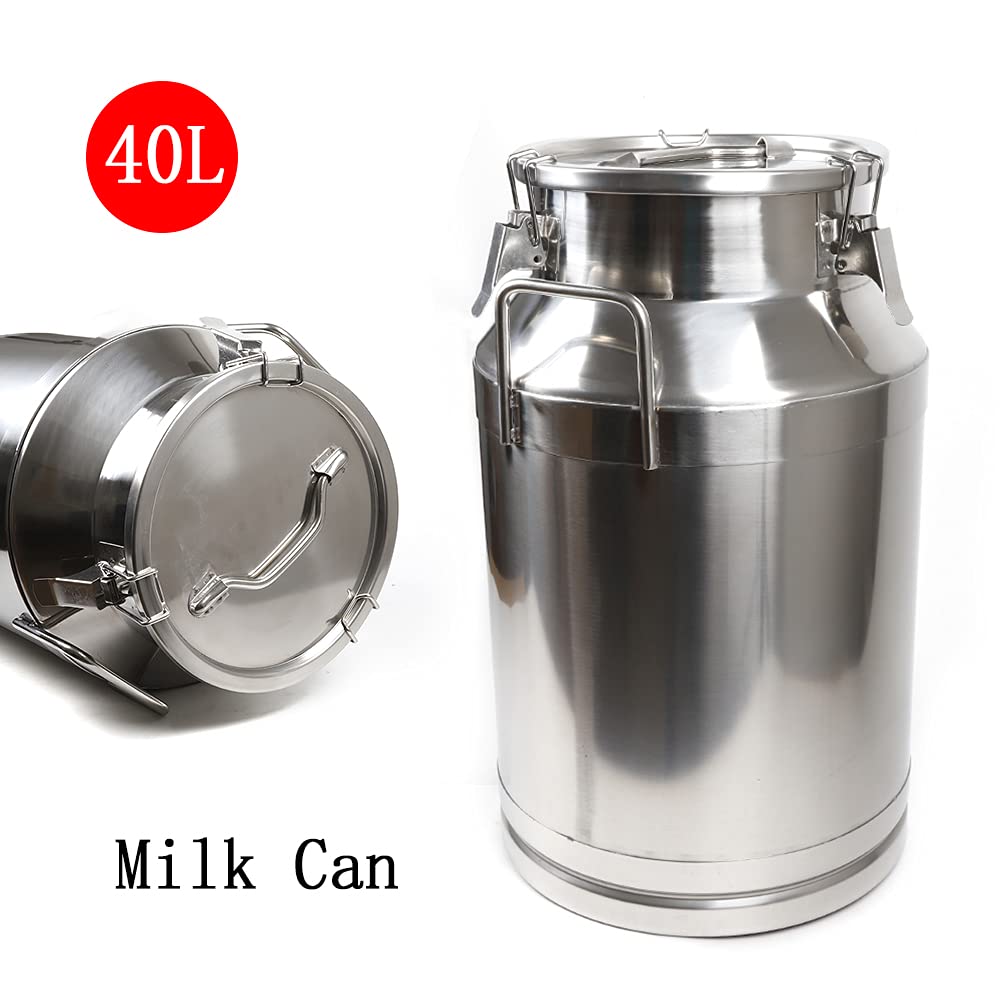 40L Stainless Steel Milk & Wine Storage Tank - 10.57 Gallon Food-Grade Liquid Container with Airtight Silicone-Sealed Lid - Perfect for Dairy, Brewing & Fermentation - Ideal for Farm Fresh Milk Storage, Home Winemaking & Craft Beverage Production