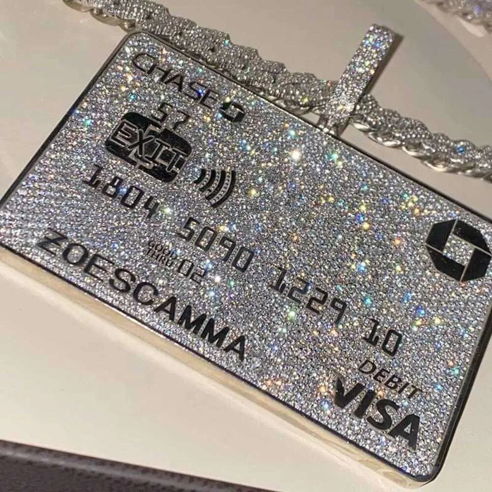 VVS Moissanite Diamond VISA Pendant Necklace - Iced Out Jewelry for Women, Perfect for Parties & Special Occasions