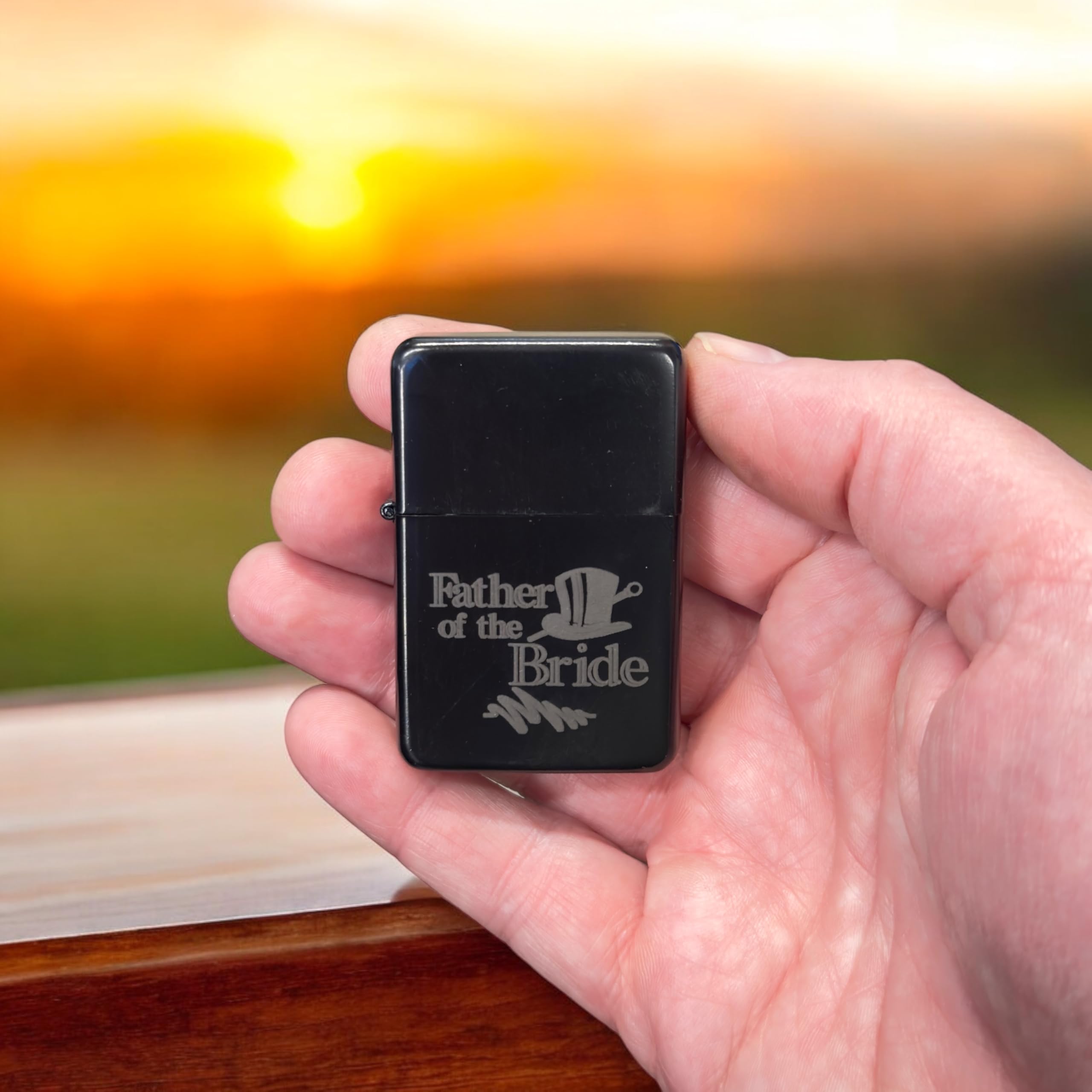 Engraved Wedding Party Gifts - Personalized Flasks & Lighters Set (Black Lighter, Father of the Bride Gift) - Perfect for Bridal Showers, Bachelor Parties & Wedding Favors