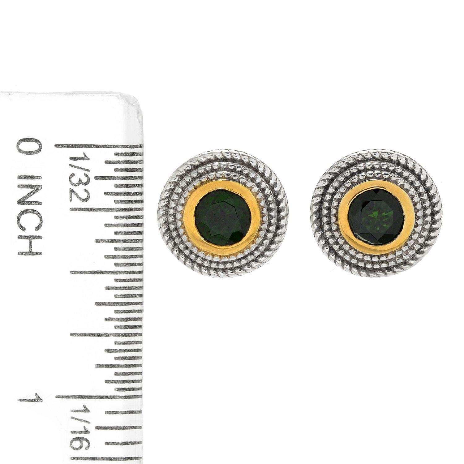 Sterling Silver Round Chrome Diopside Triple Rope Halo Stud Earrings for Women | Dainty Green Gemstone Jewelry Gift for Birthday, Anniversary & Valentine's Day | Perfect for Parties, Weddings & Everyday Wear