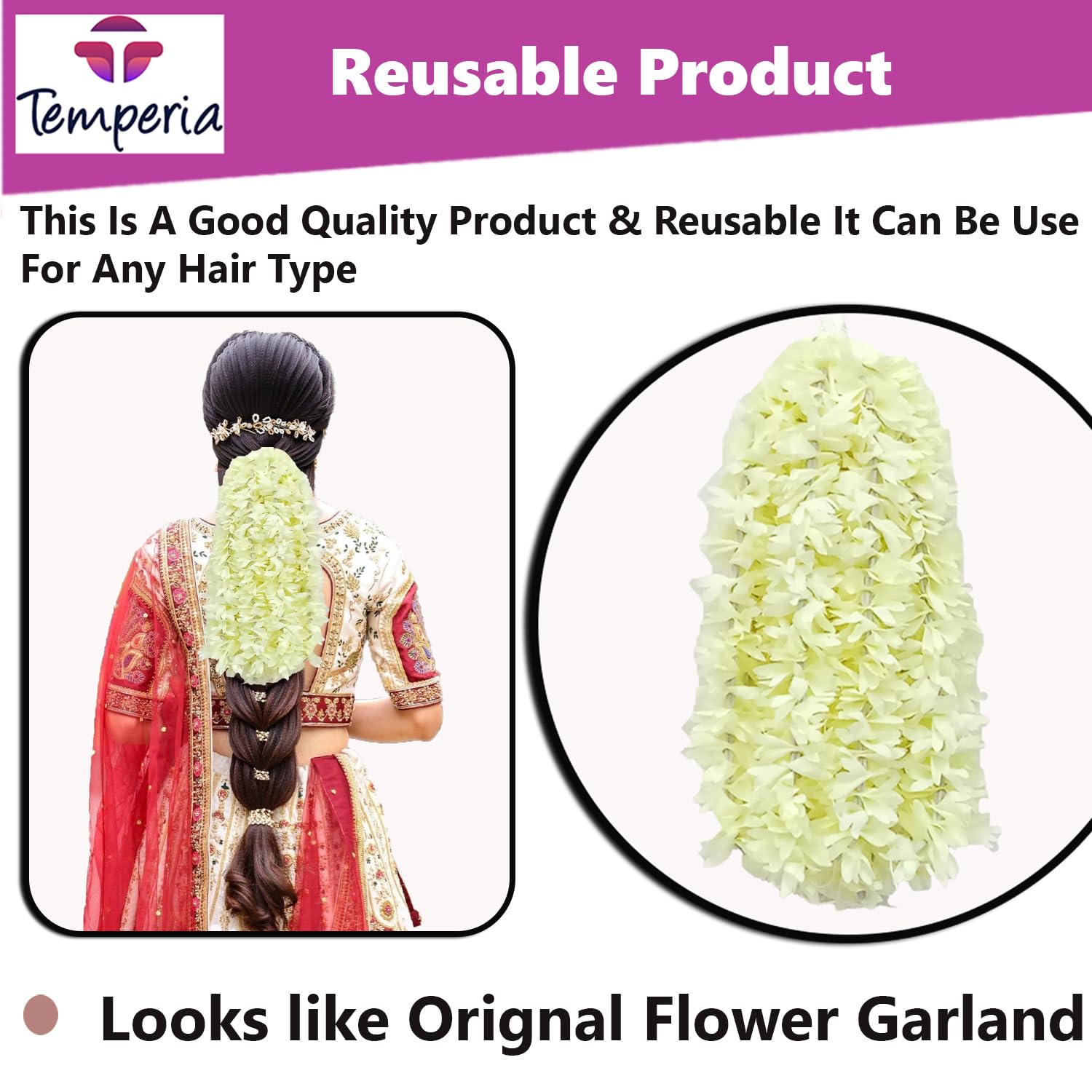 4pcs Premium Artificial Jasmine Gajra Hair Bun Accessories for Women - Scented Fake Mogra Hair Band - Voluminous Floral Hair Jewelry for Weddings, Parties & Special Occasions (DN01)