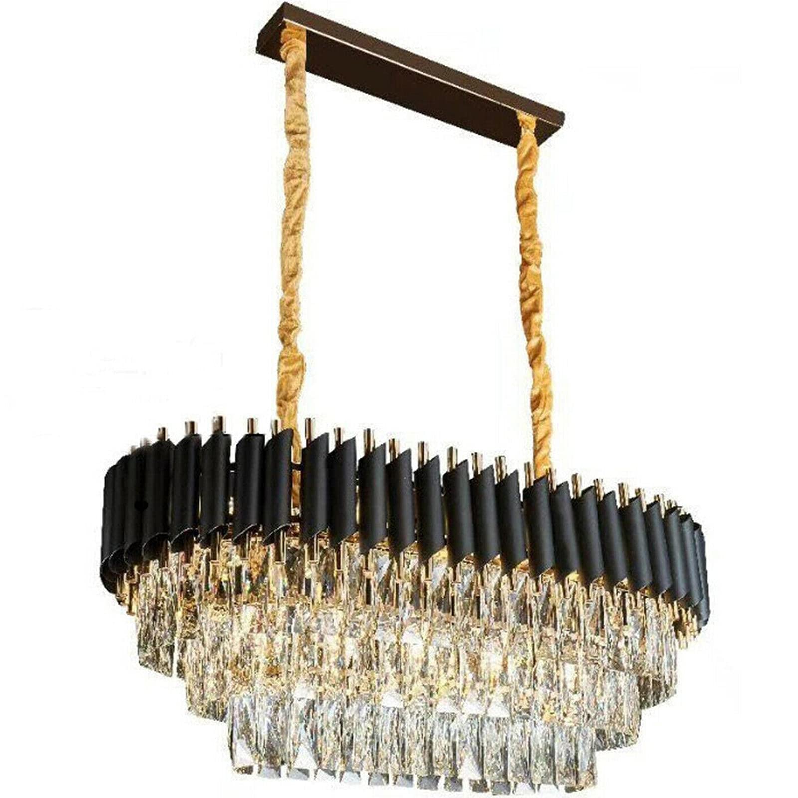 Modern 8-Light Rectangular Crystal Chandelier - E12 Base Chrome Linear Raindrop Hanging Light Fixture - 31.5