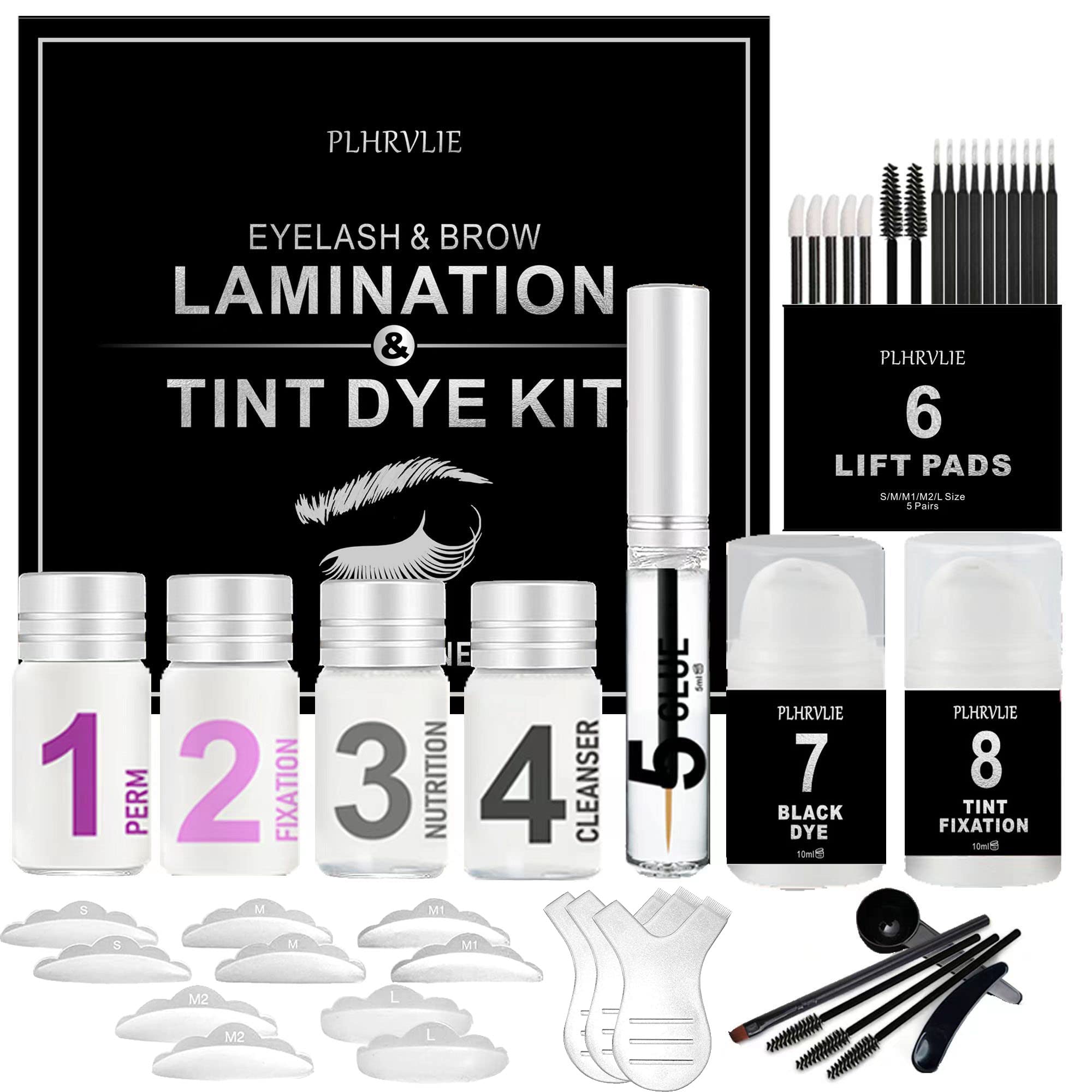 Ofanyia 4-in-1 Professional Lash Lift & Tint Kit with Eyebrow Lamination - Black Eyelash Perm Kit for Home & Salon Use - Includes All Tools & Accessories - Perfect for DIY Eyelash Curling & Eyebrow Styling