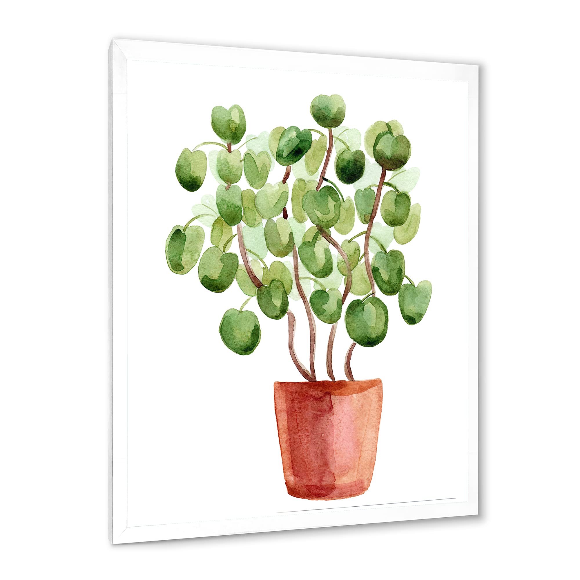 Chinese Money Plant in Ceramic Pot - Traditional Framed Wall Art Decor for Home & Office | Perfect for Living Room, Bedroom, or Gift