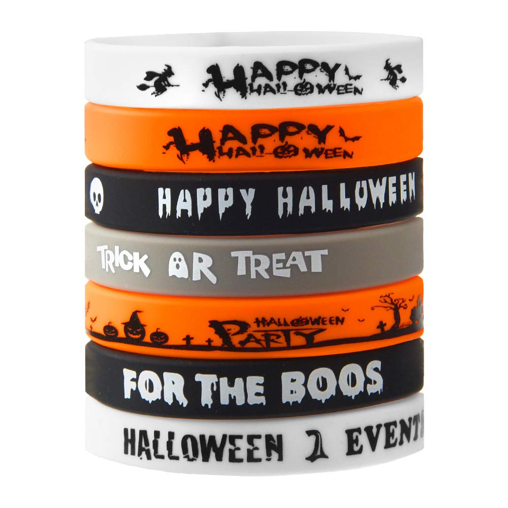 FEPITO 18-Piece Halloween Rubber Bracelets Set - 7 Classic Halloween Pattern Silicone Wristbands for Kids & Adults - Perfect for Trick-or-Treating, Halloween Parties & Costume Accessories