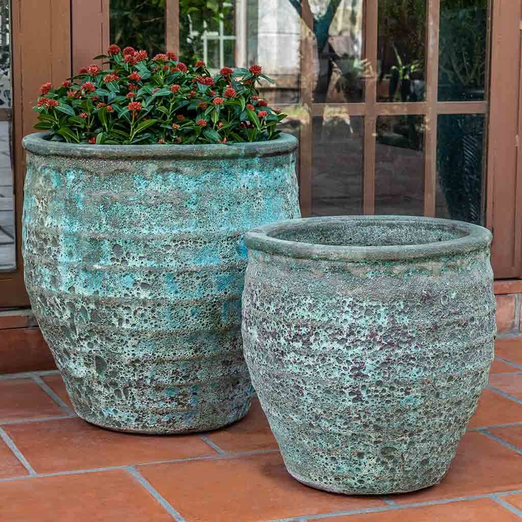 Campania International Knossos Verdigris Planter Set of 2 - Outdoor Garden Plant Pots for Patio, Balcony & Home Decor