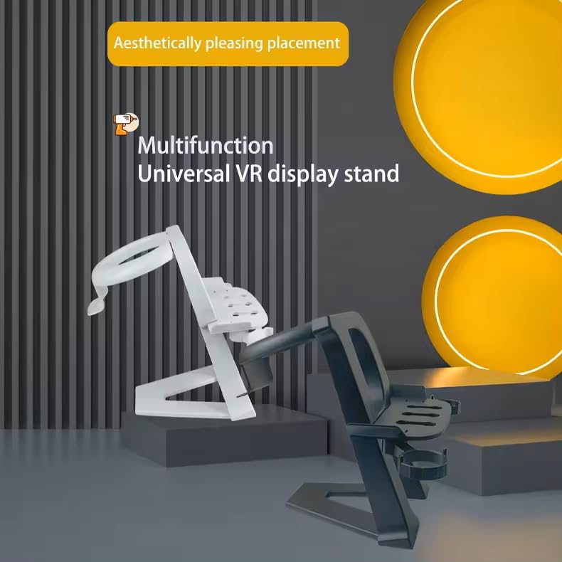 VR Headset Stand with Controller Holder for Meta Quest Pro, Quest 2 & Rift S - Black Gaming Accessory Organizer for Virtual Reality System - Perfect for VR Gaming Setup, Living Room Display & Charging Station