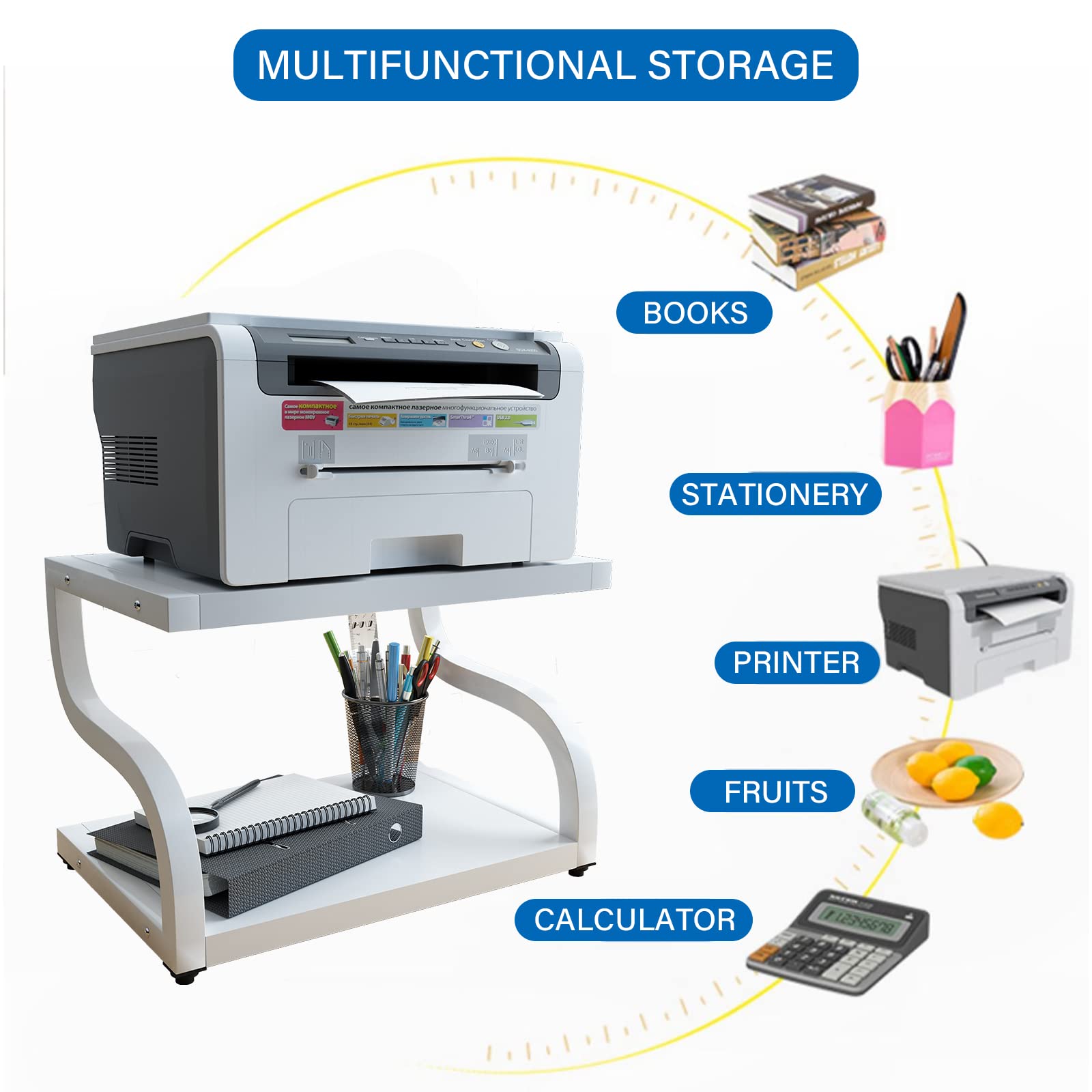 PUNCIA 2-Tier Wooden Printer Stand for Home Office - Heavy Duty Desktop Organizer with Storage Shelf for Laser Printers, Copiers & Office Supplies - Space-Saving Desk Solution for Small Workspaces