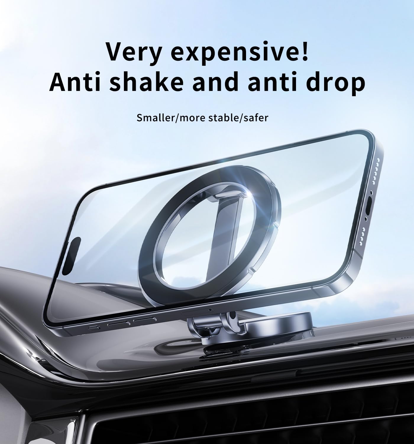 Magnetic Car Phone Holder for iPhone 15/14 Pro Max - 360° Rotating & Foldable Magsafe Phone Mount with Strong Magnets, Universal Dashboard Phone Stand (Black) - Perfect for Safe Driving, GPS Navigation & Hands-Free Calls