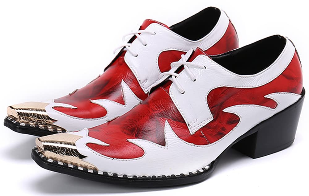 Santimon Men's Floral Oxford Dress Shoes - Genuine Leather Lined Business Formal Shoes with Rose Paint Metal Cap Toe - Classic Lace Up for Wedding, Dance & Office Occasions