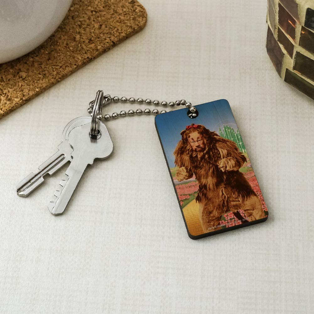 Wizard of Oz Lion Character Wooden Rectangle Keychain - Durable Wood Key Ring for Fans & Collectors - Perfect for Gifts, Cosplay, and Everyday Use