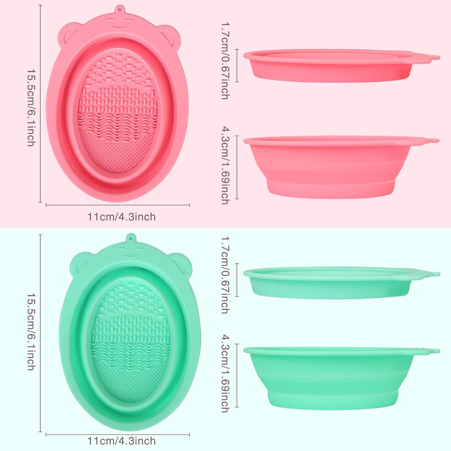 MobFest® Flexible Silicone Makeup Brush Cleaner - Foldable Cleaning Bowl for Cosmetic Brushes, Sponge & Powder Puff - Scrub Pad & Tray - Multicolor (Medium, 2-Pack) | Perfect for Travel & Home Makeup Organization
