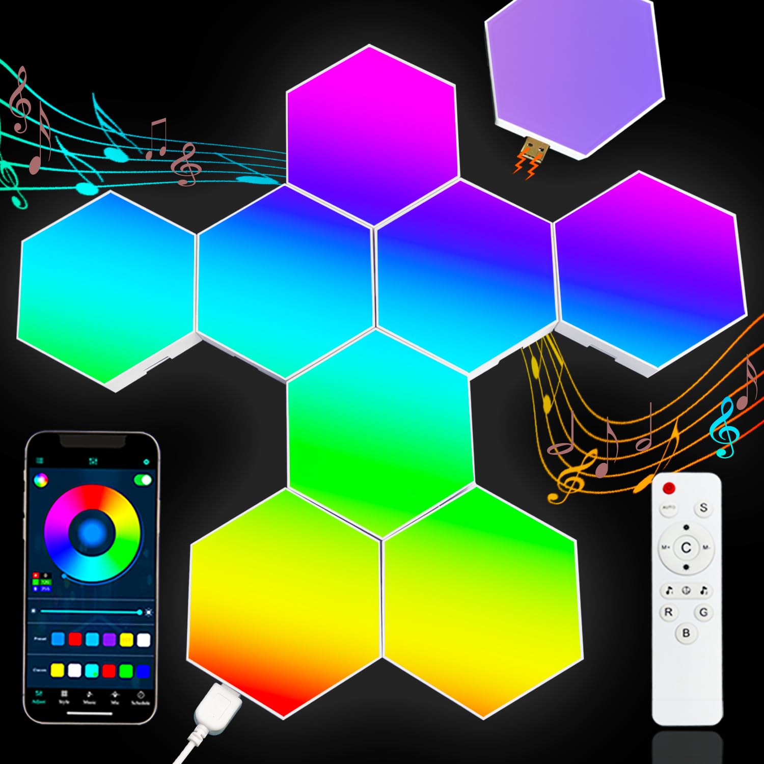 Hexagon Light Panels - RGB LED Wall Lights with App & Remote Control, DIY Hexagon Lighting for Home Decor, Music Sync Smart LED Panels - Perfect for Bedroom, Gaming Room & Party Atmosphere