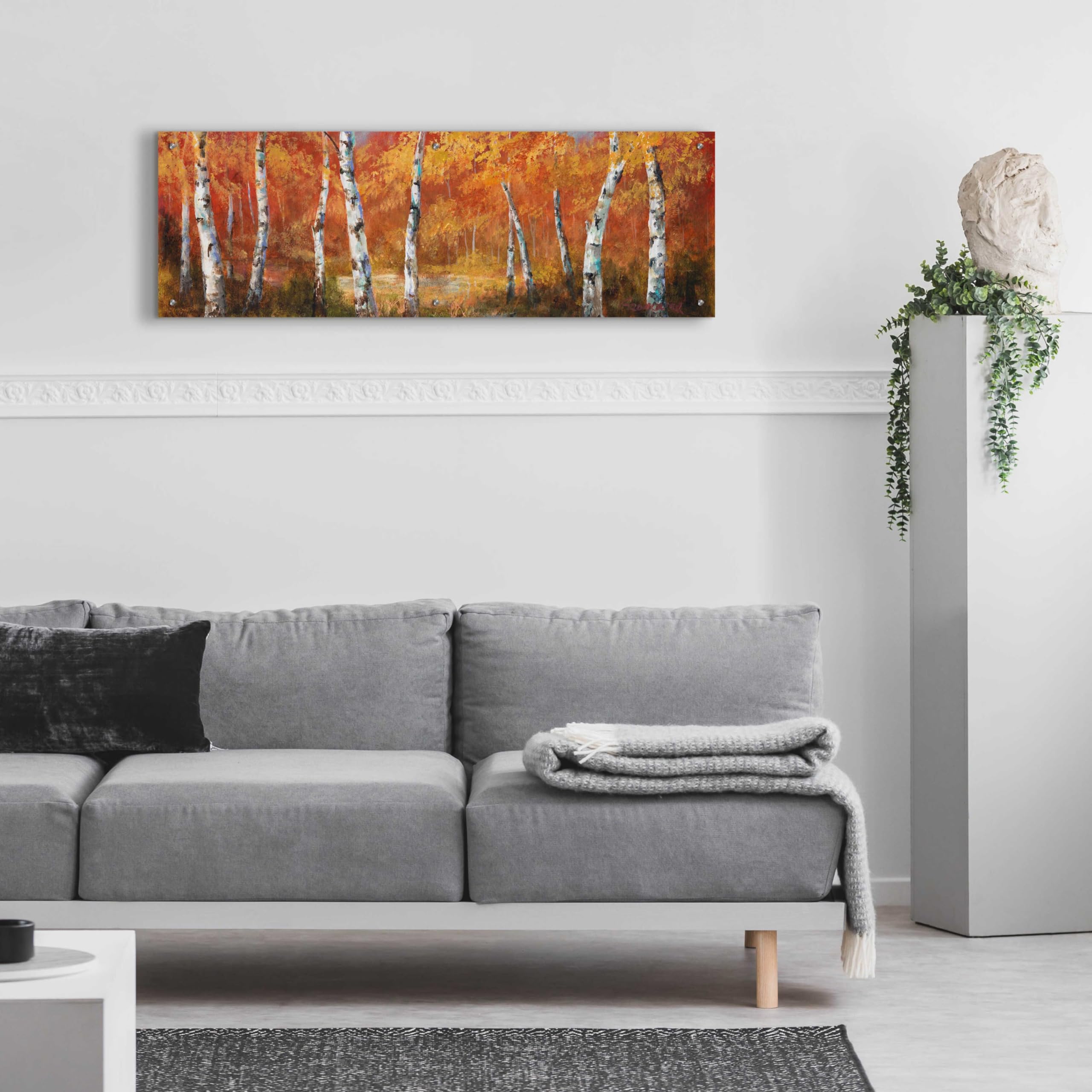 Epic Art 'Autumn Birch I' by Art Fronckowiak - 48x16 Inch Acrylic Glass Wall Art Painting - Modern Home Decor for Living Room, Bedroom & Office