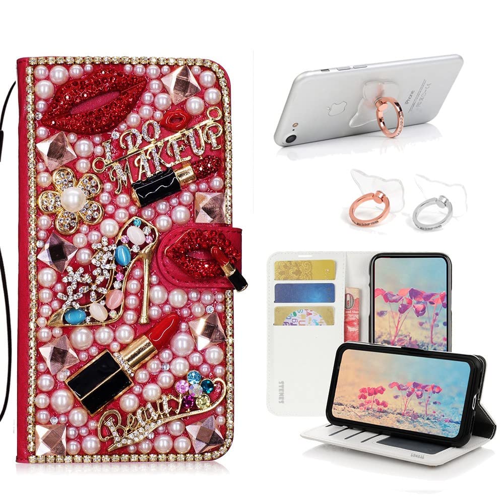 STENES Bling Wallet Phone Case for Samsung Galaxy Note 10 - 3D Handmade Leather Cover with Ring Stand [2 Pack] - Perfect for Girls & Fashion Lovers